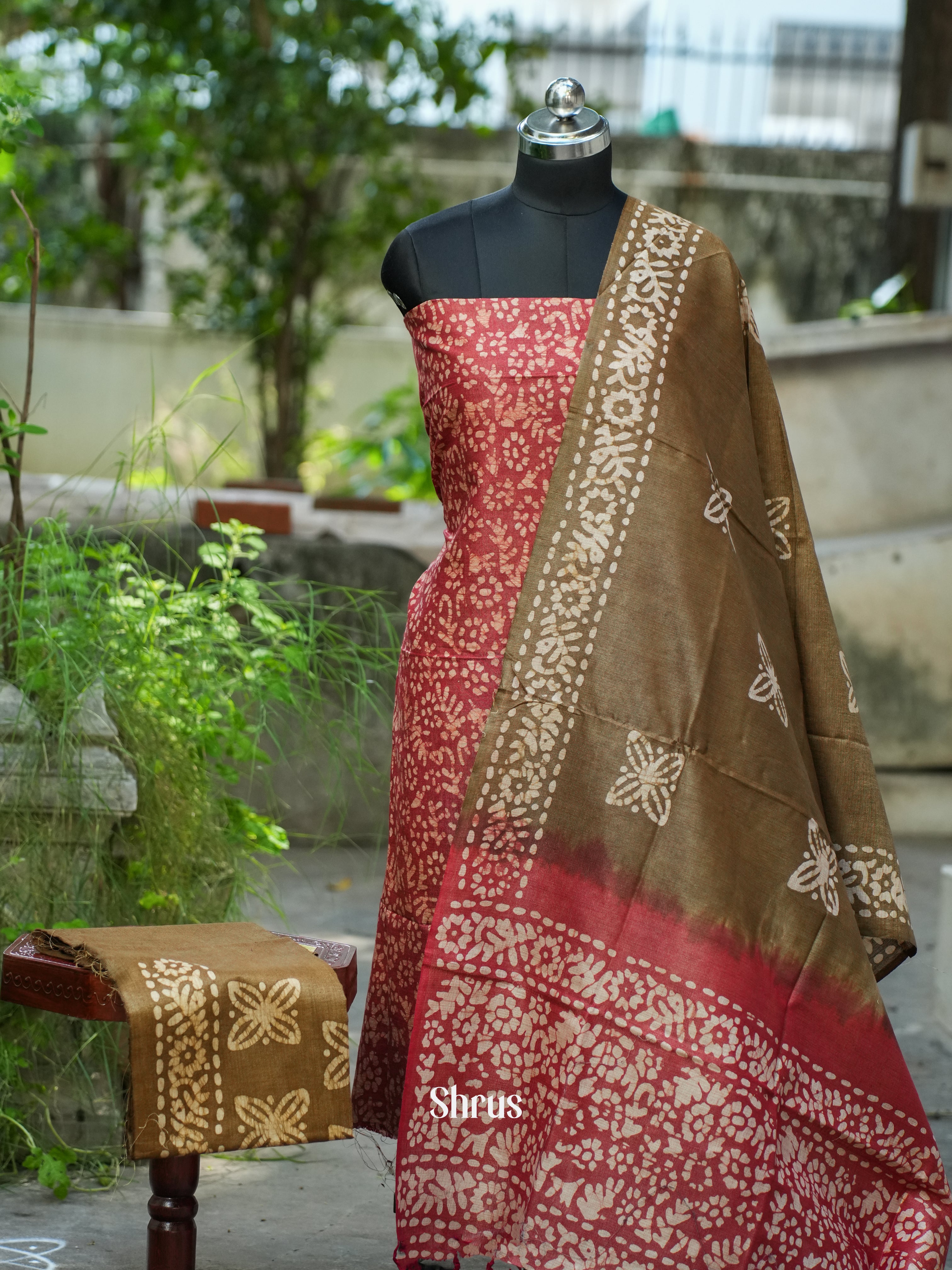 Red & Dull Brown -Bhatik salwar - Shop on ShrusEternity.com