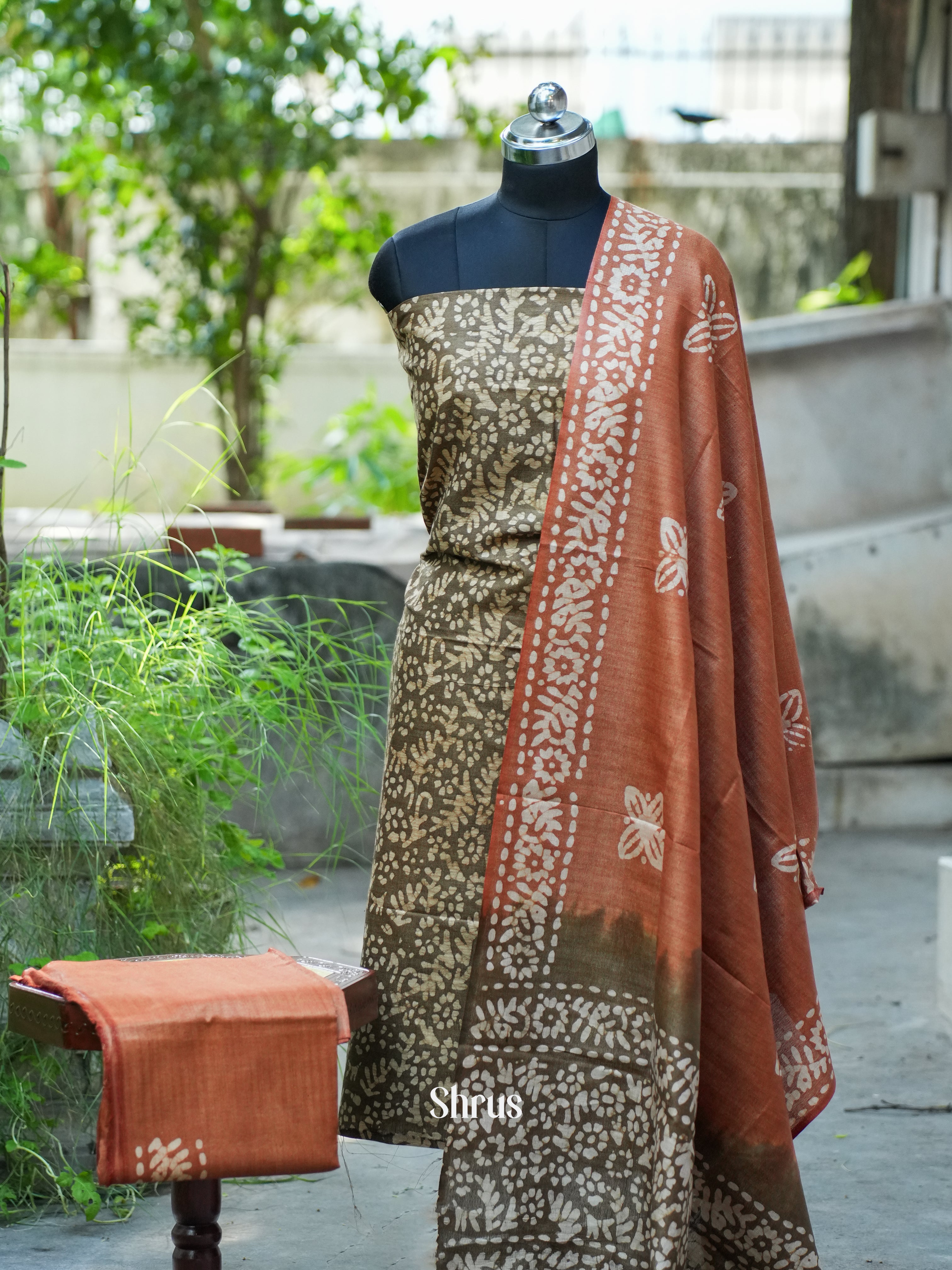 Grey & Brown -Bhatik salwar - Shop on ShrusEternity.com