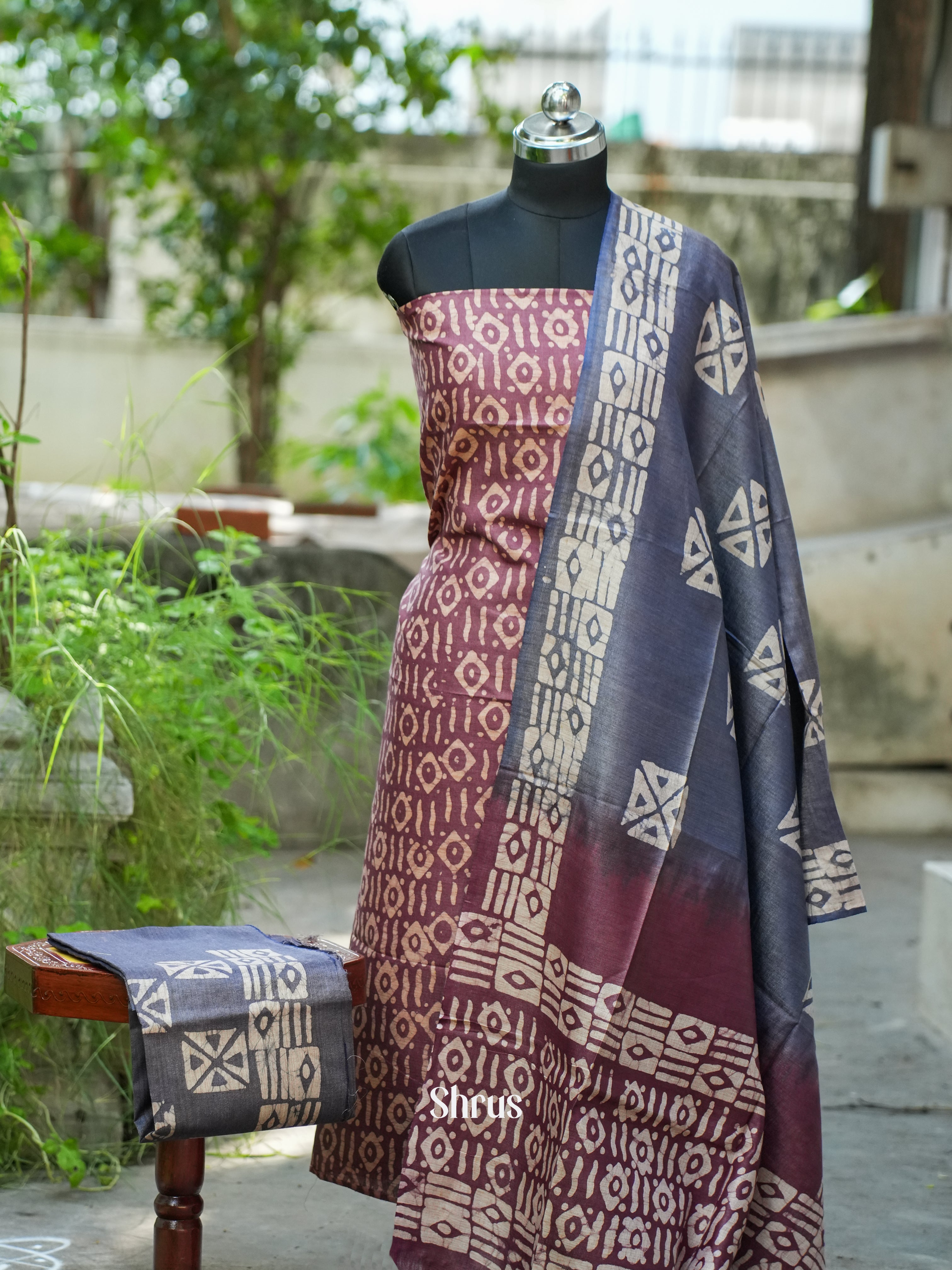 Wine & Grey -Bhatik salwar - Shop on ShrusEternity.com