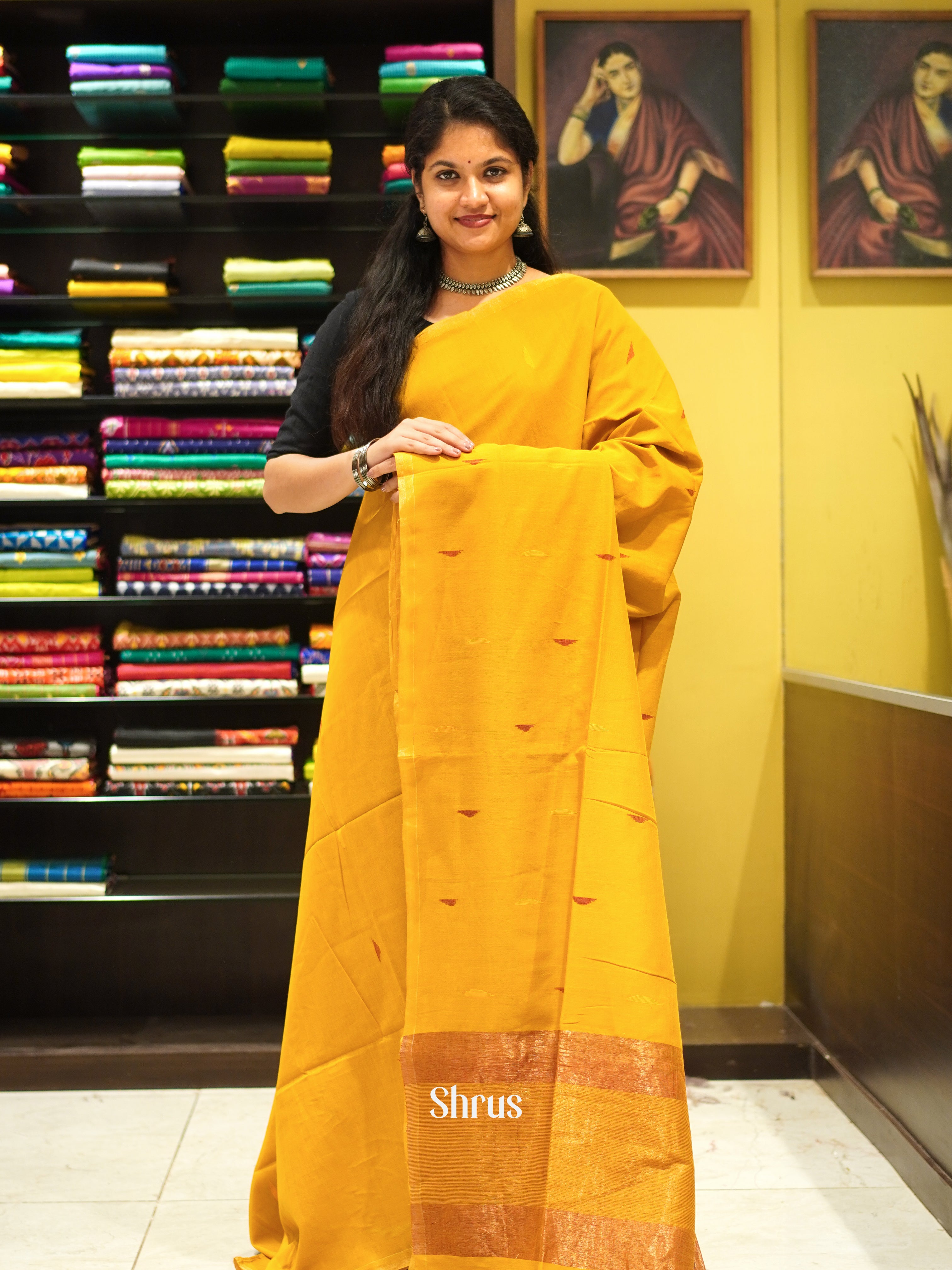 Yellow - Bengal cotton Saree - Shop on ShrusEternity.com