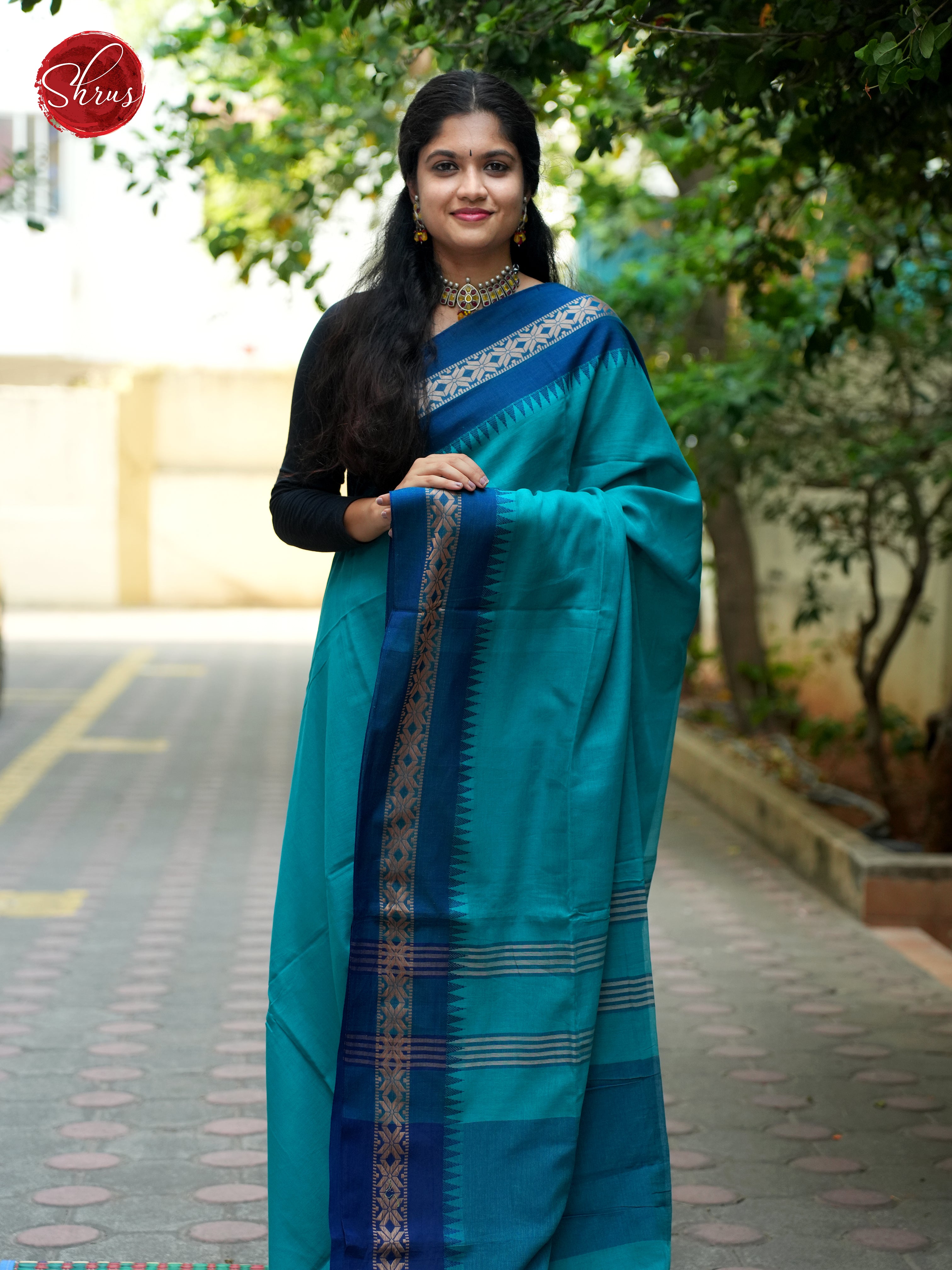 Teal & Blue- Bengal cotton Saree - Shop on ShrusEternity.com