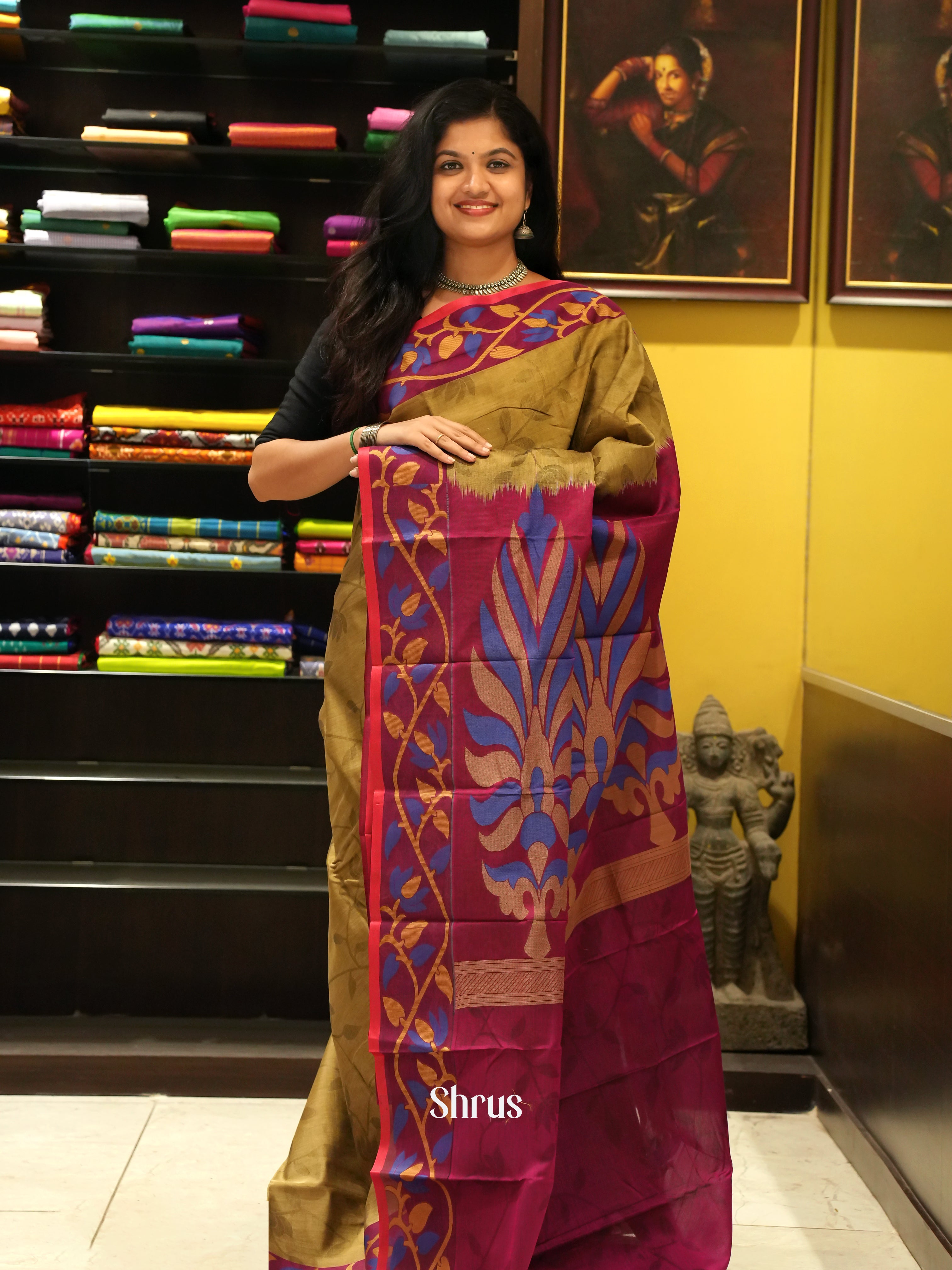 Green & Maroon - Mercerized cotton Saree - Shop on ShrusEternity.com