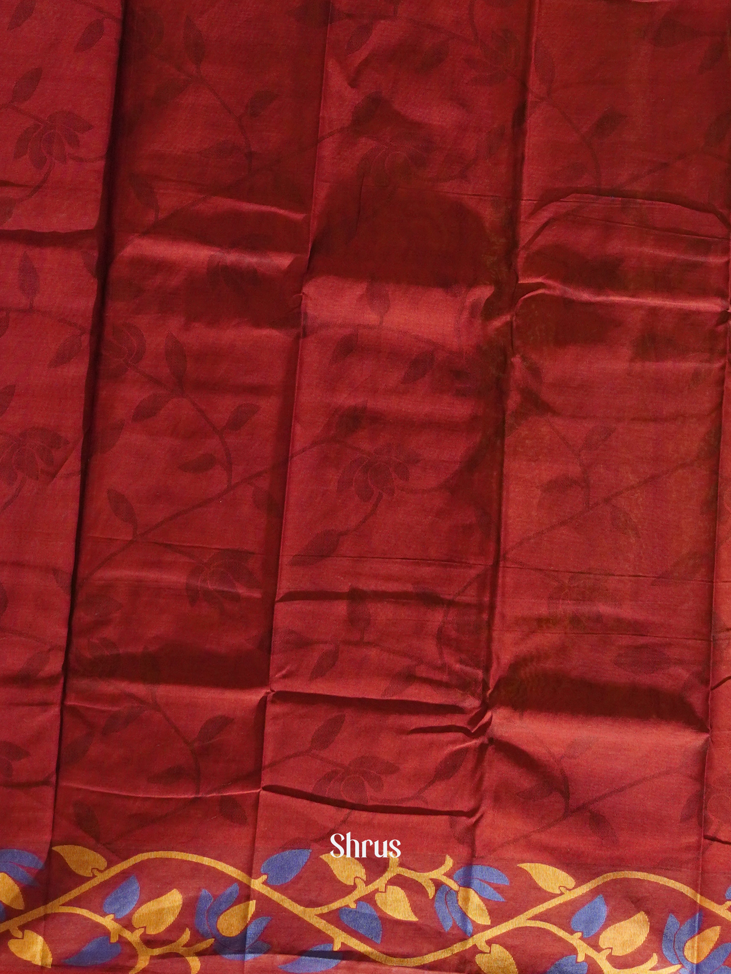 Mustard & Maroon - Mercerized cotton Saree - Shop on ShrusEternity.com