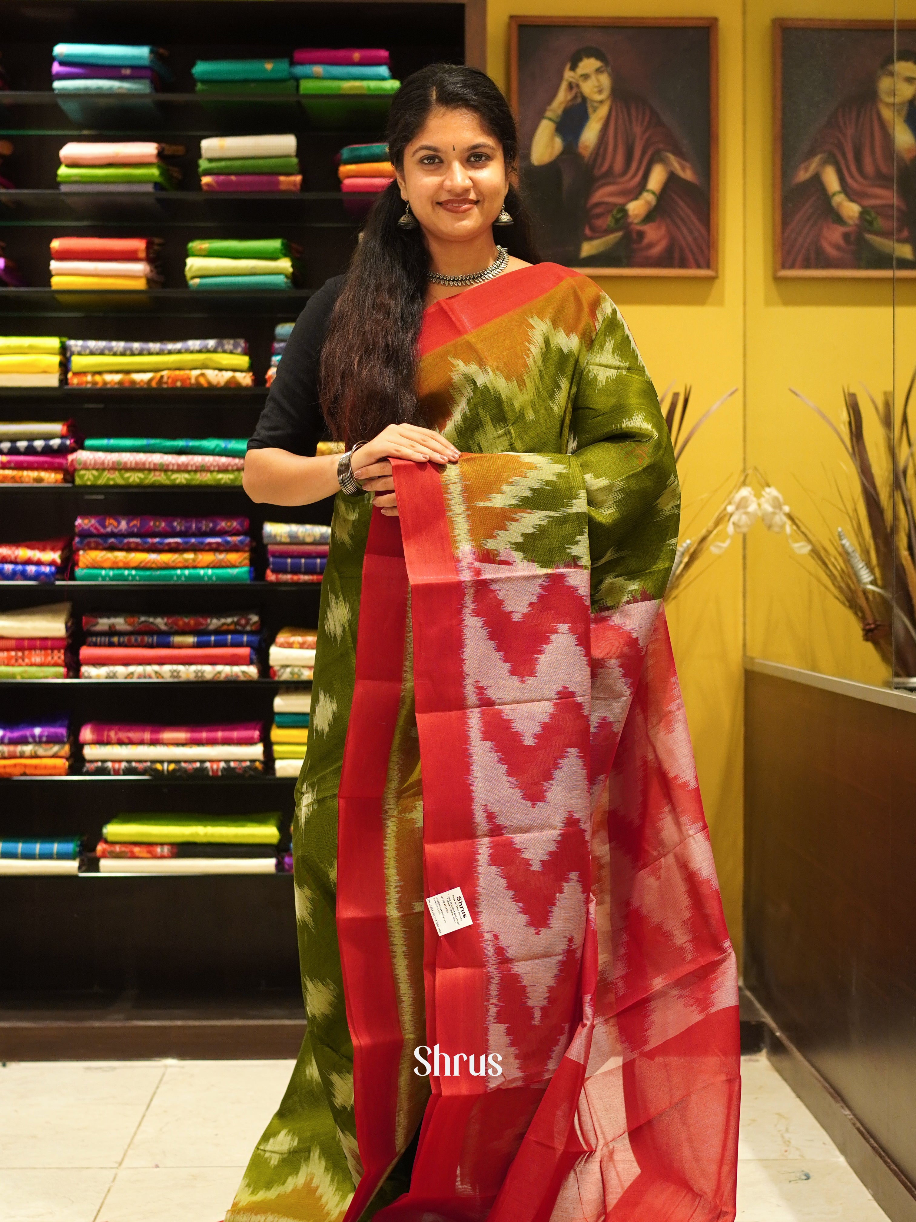 Green & Red - Dhakhai cotton Saree - Shop on ShrusEternity.com