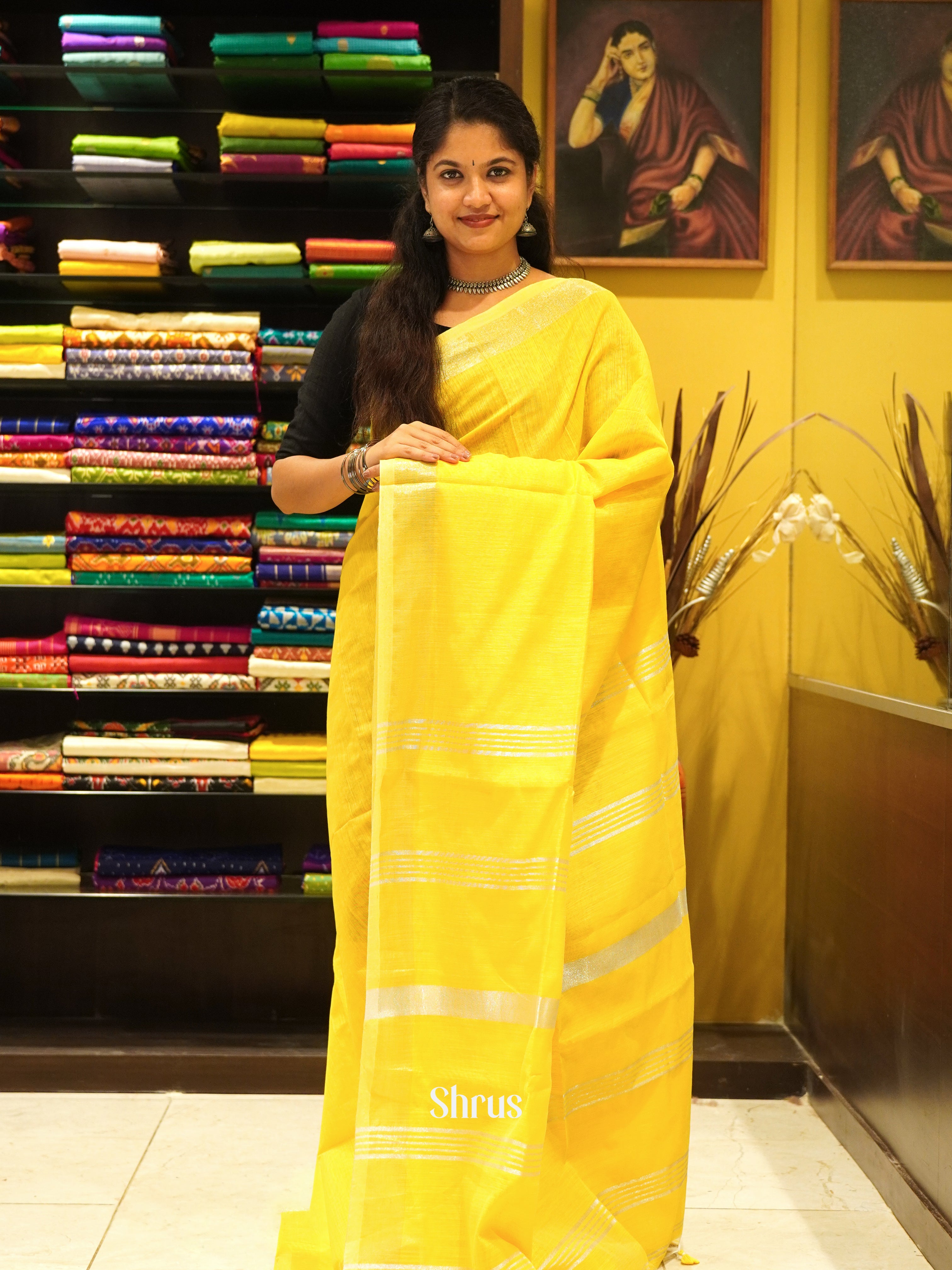 Yellow(Single Tone) - Bengal cotton Saree - Shop on ShrusEternity.com