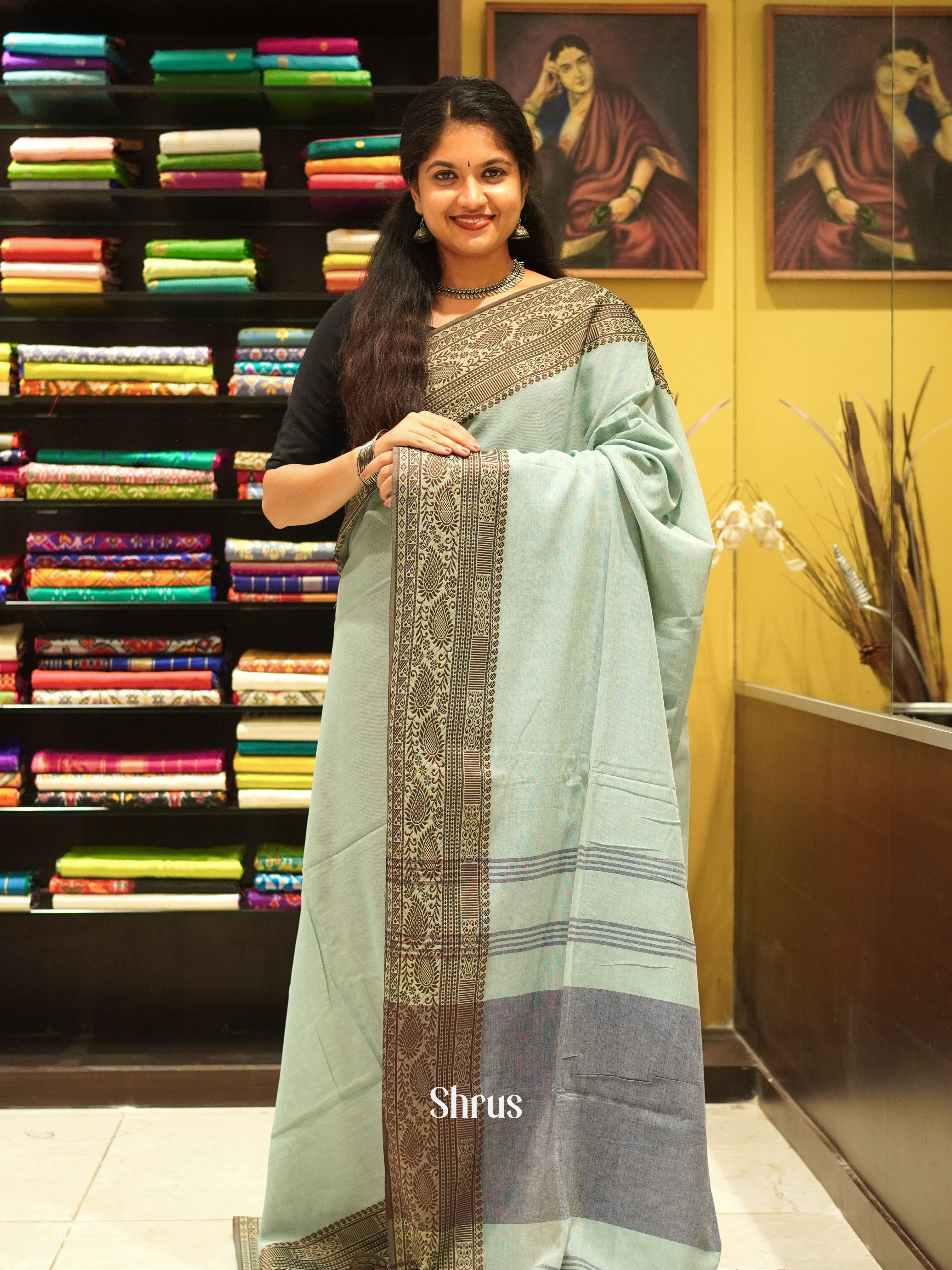 Green & Brown - Bengal cotton Saree - Shop on ShrusEternity.com
