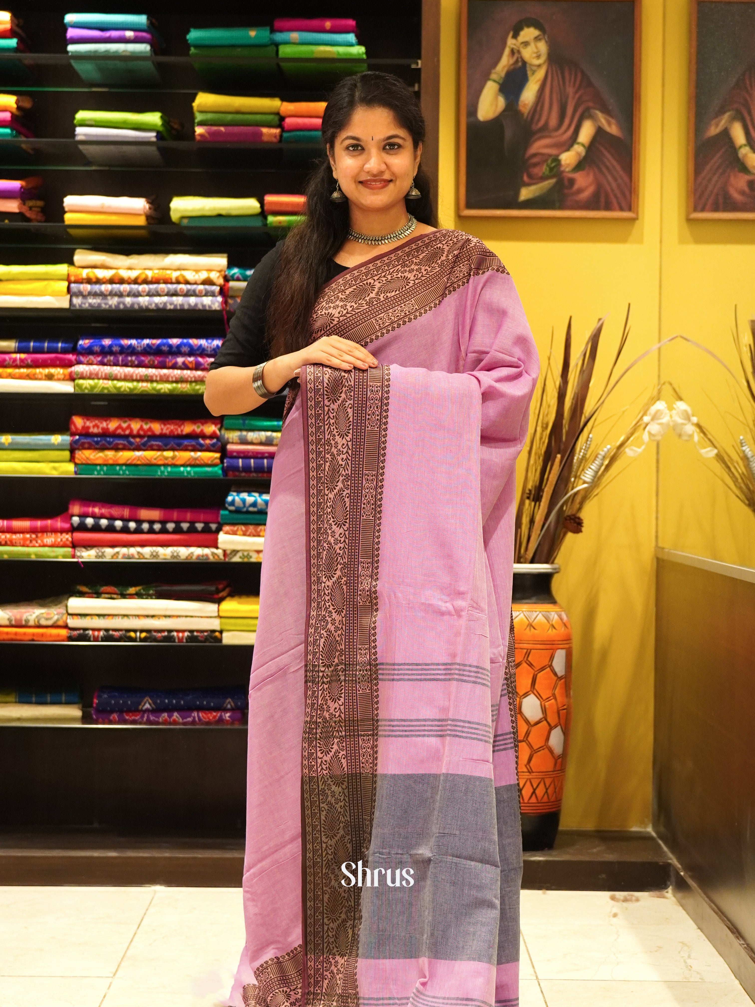 Pink & Brown - Bengal cotton Saree - Shop on ShrusEternity.com