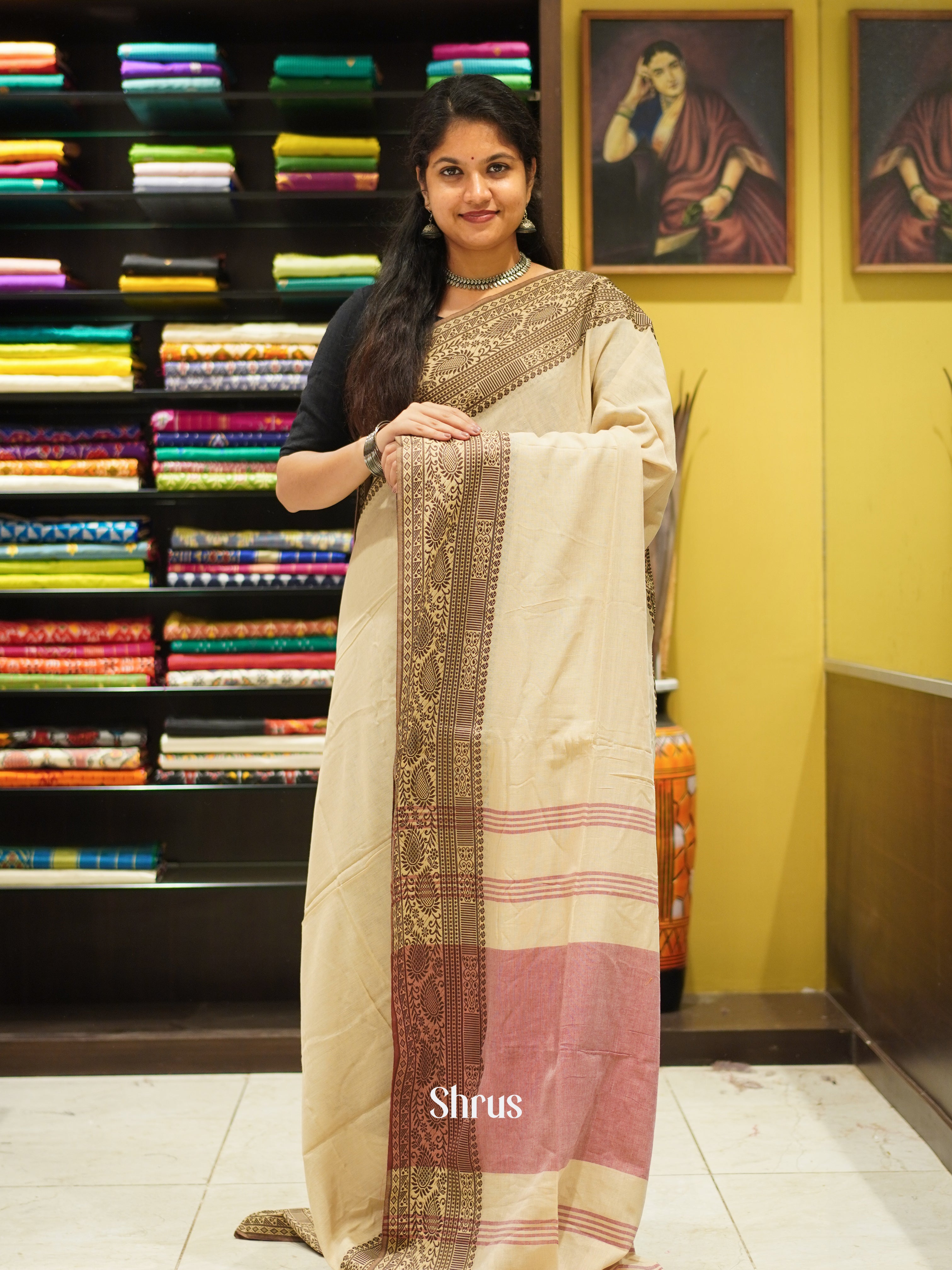 Cream - Bengal cotton Saree - Shop on ShrusEternity.com