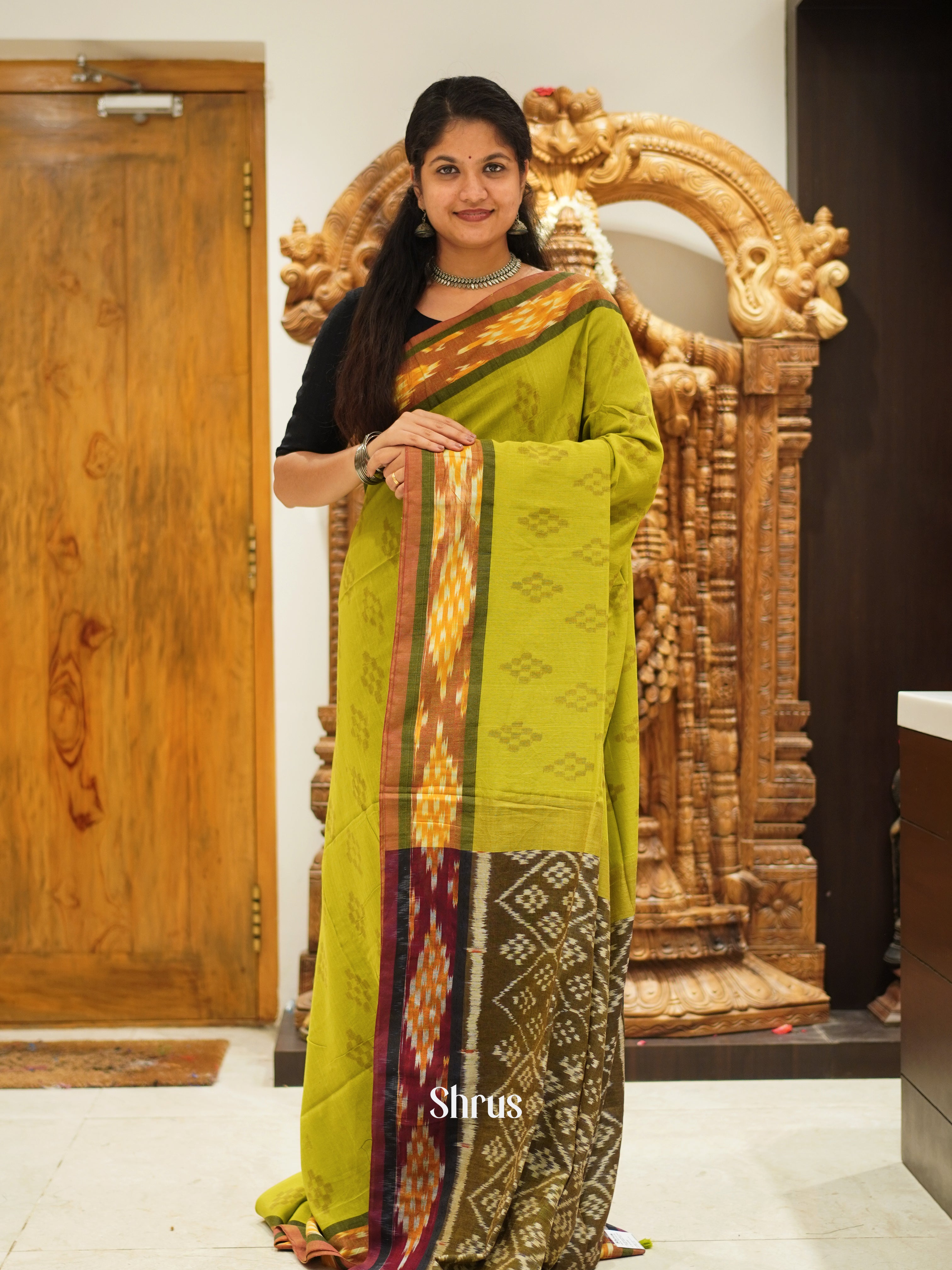 Green & Brown - Bengal cotton Saree - Shop on ShrusEternity.com