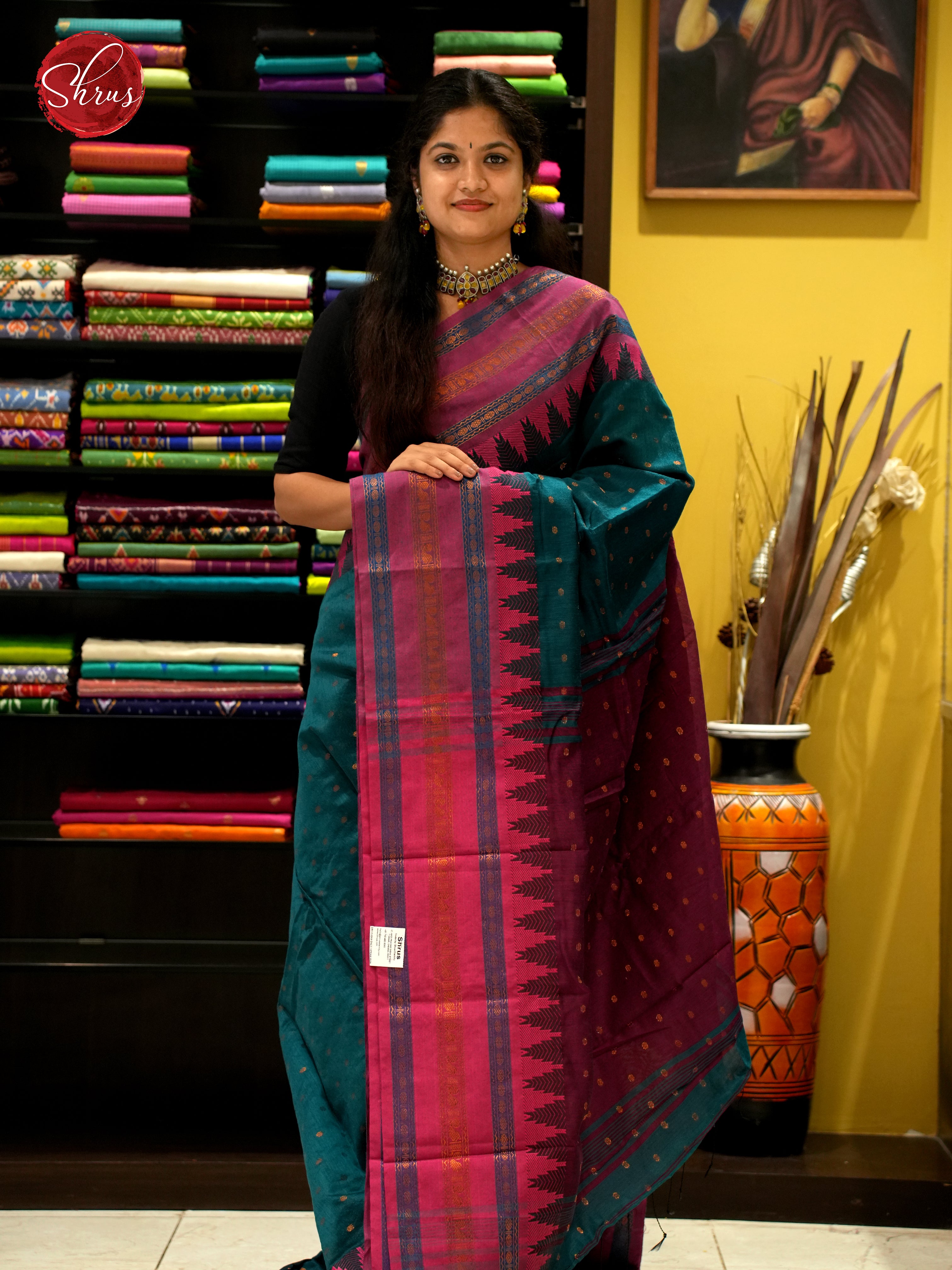 Blue & Wine - Mercerized Cotton Saree - Shop on ShrusEternity.com