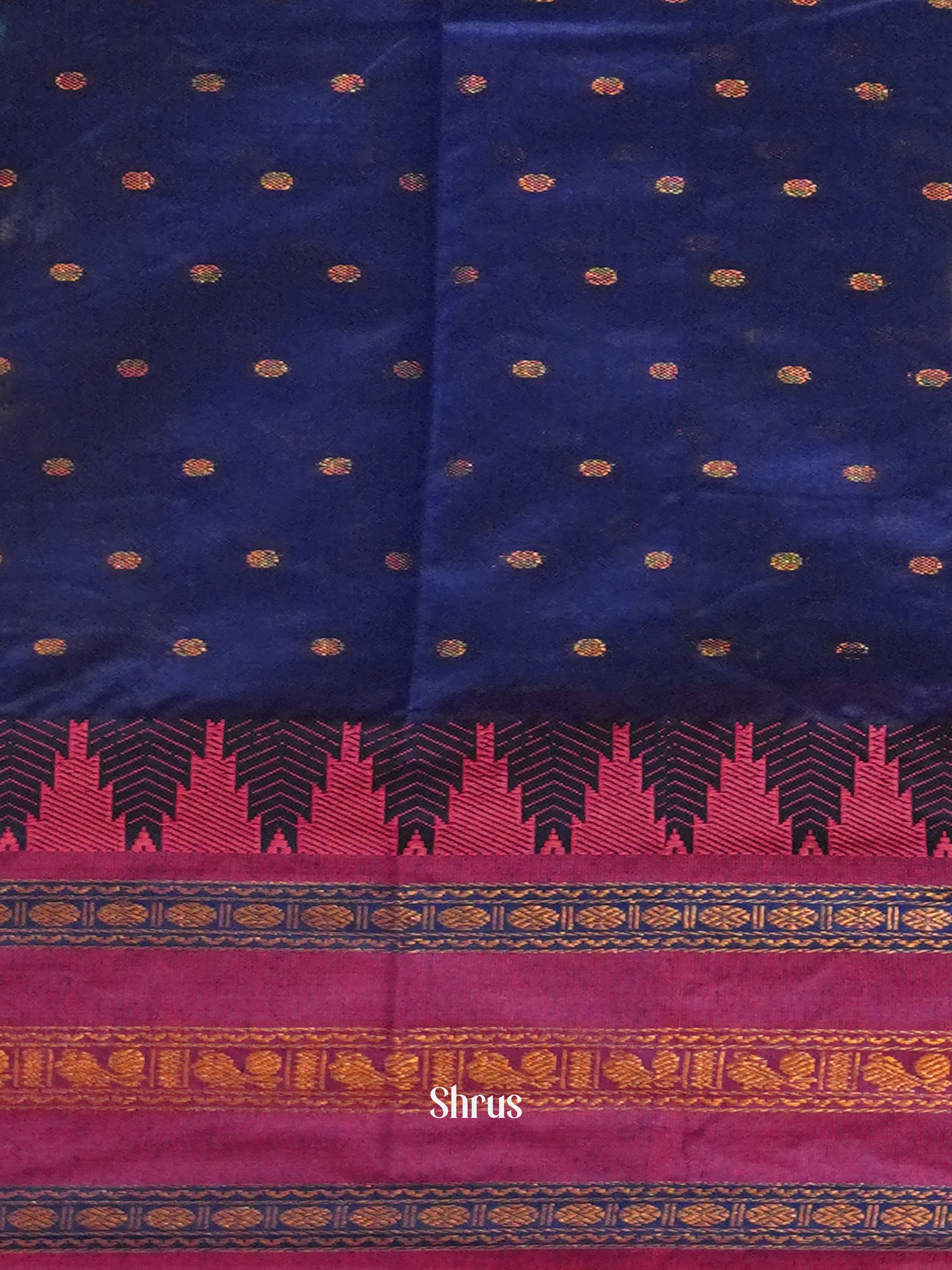 Brown & Blue - Mercerized Cotton Saree - Shop on ShrusEternity.com