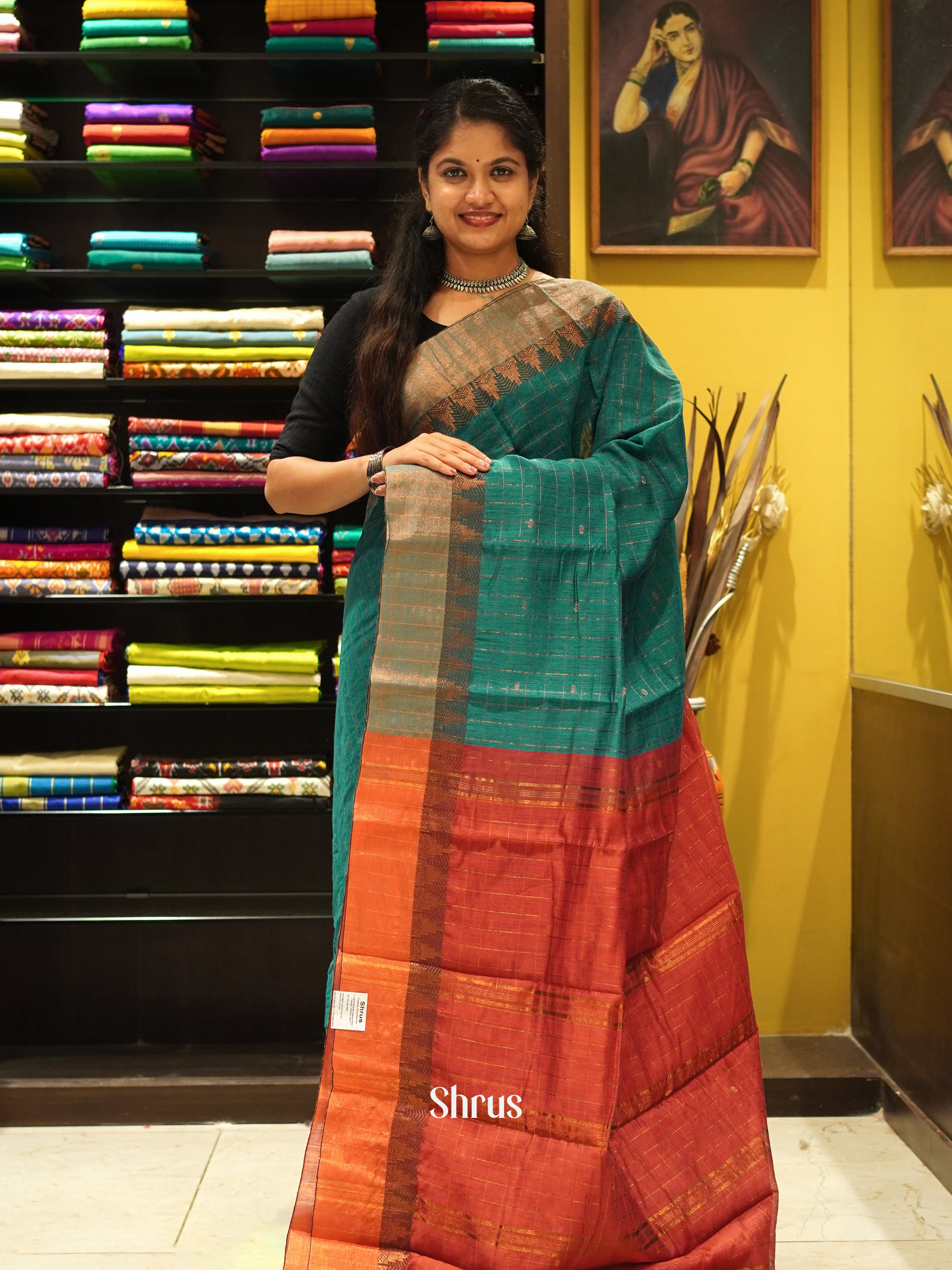 Green & Maroon - Mercerized Cotton Saree - Shop on ShrusEternity.com
