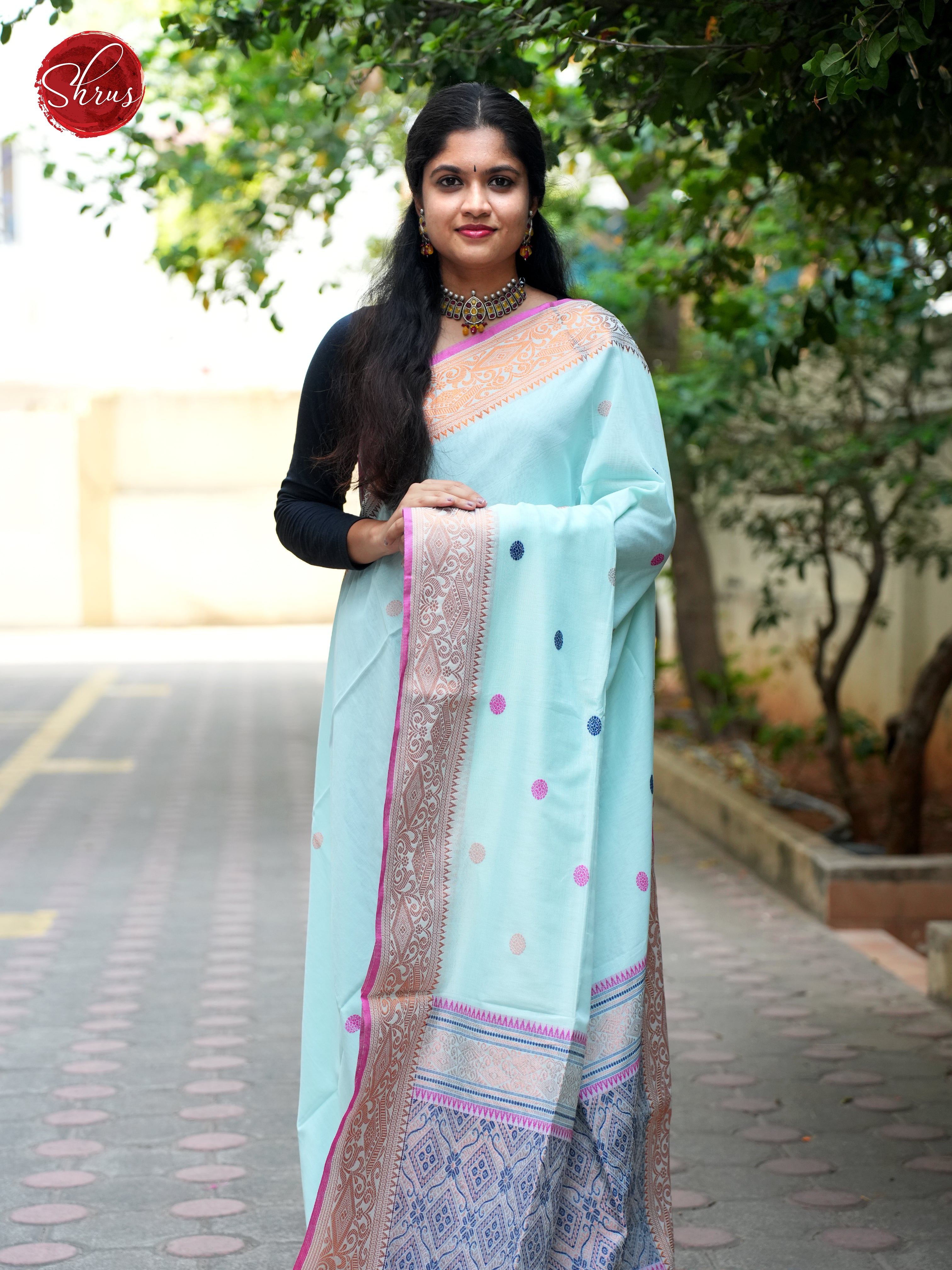 Blue & Pink - Bengal cotton Saree - Shop on ShrusEternity.com