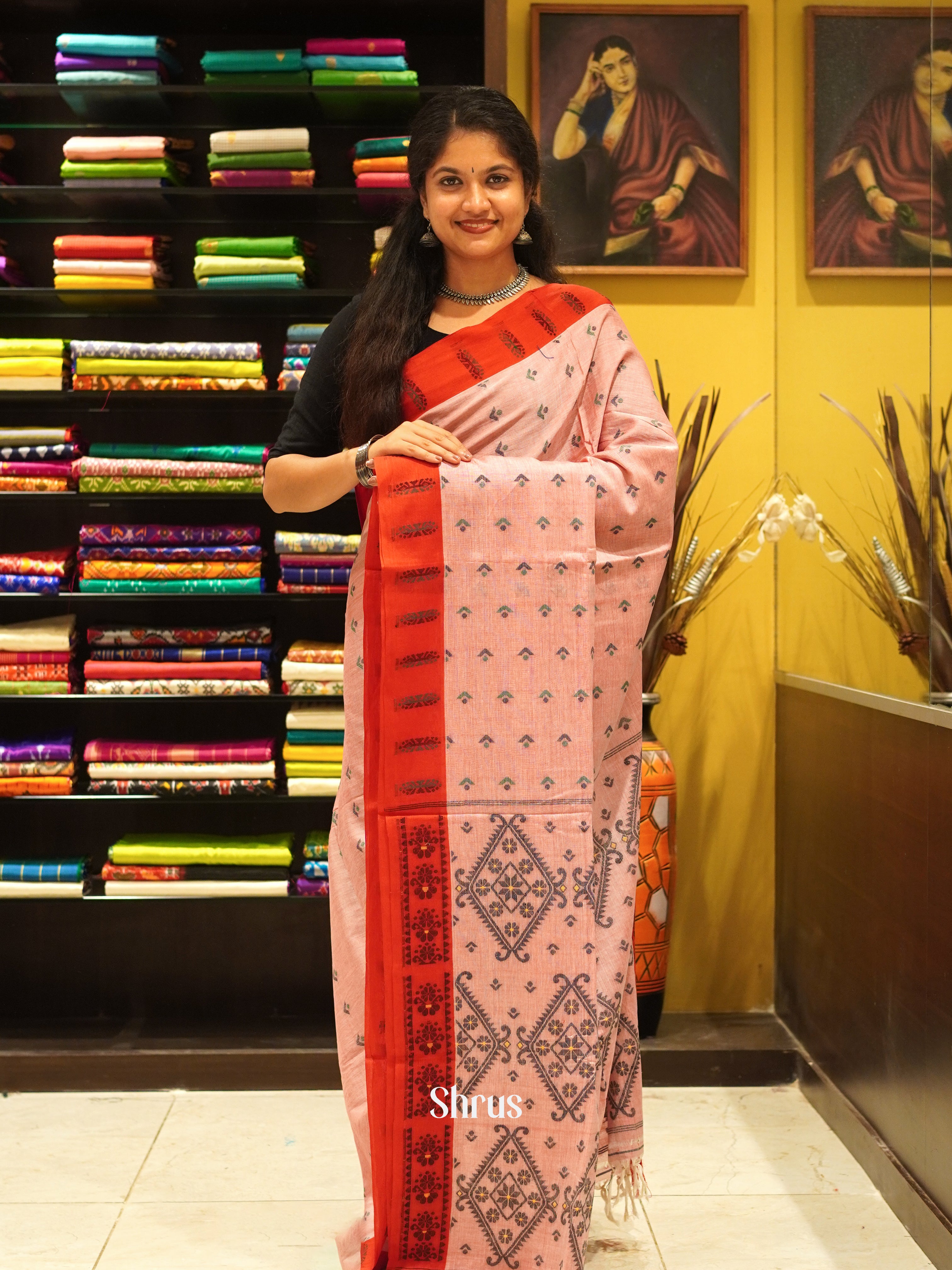Pink & Red - Bengal cotton Saree - Shop on ShrusEternity.com