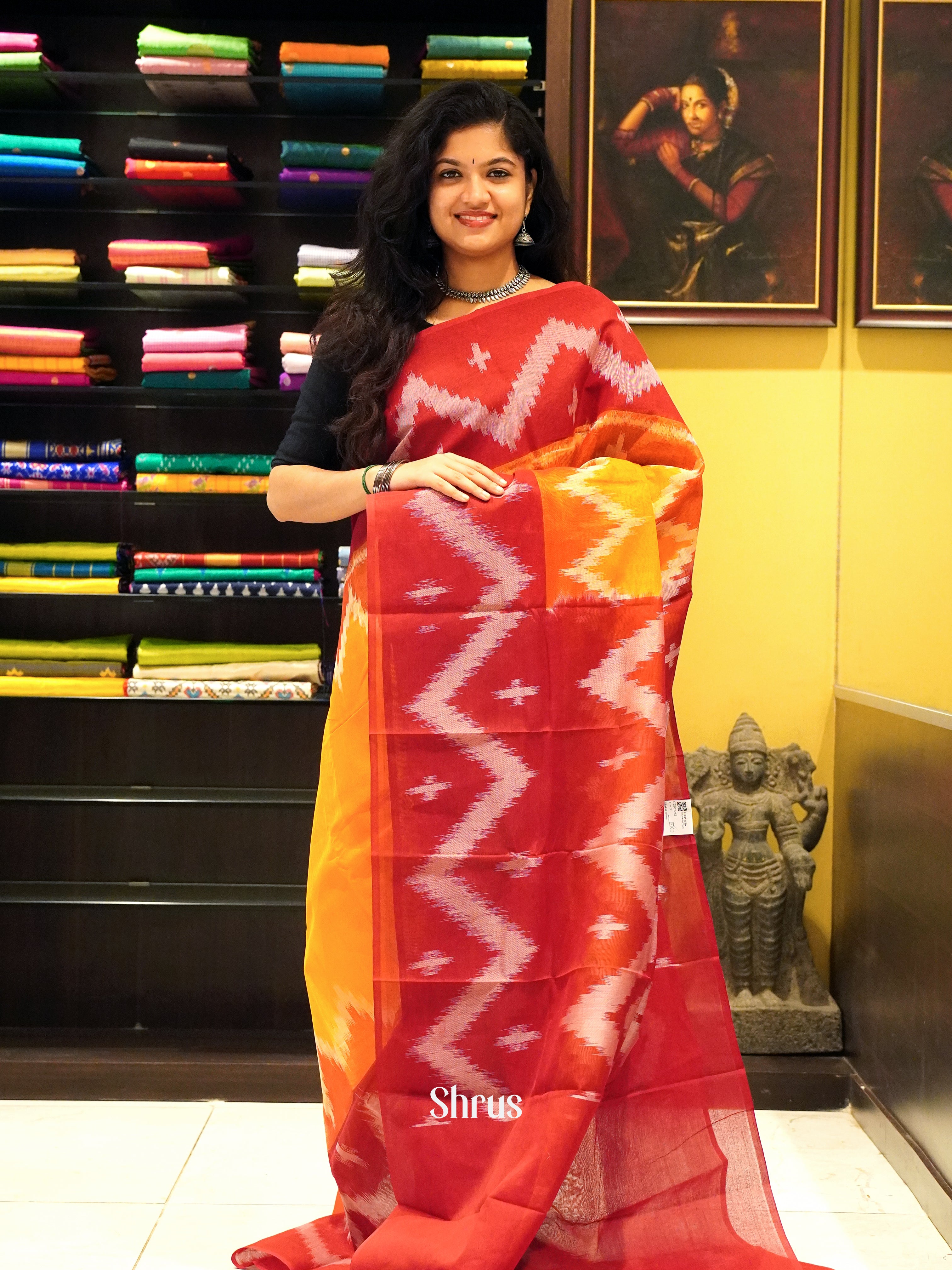 Yellow & Red - Dhakhai cotton - Shop on ShrusEternity.com