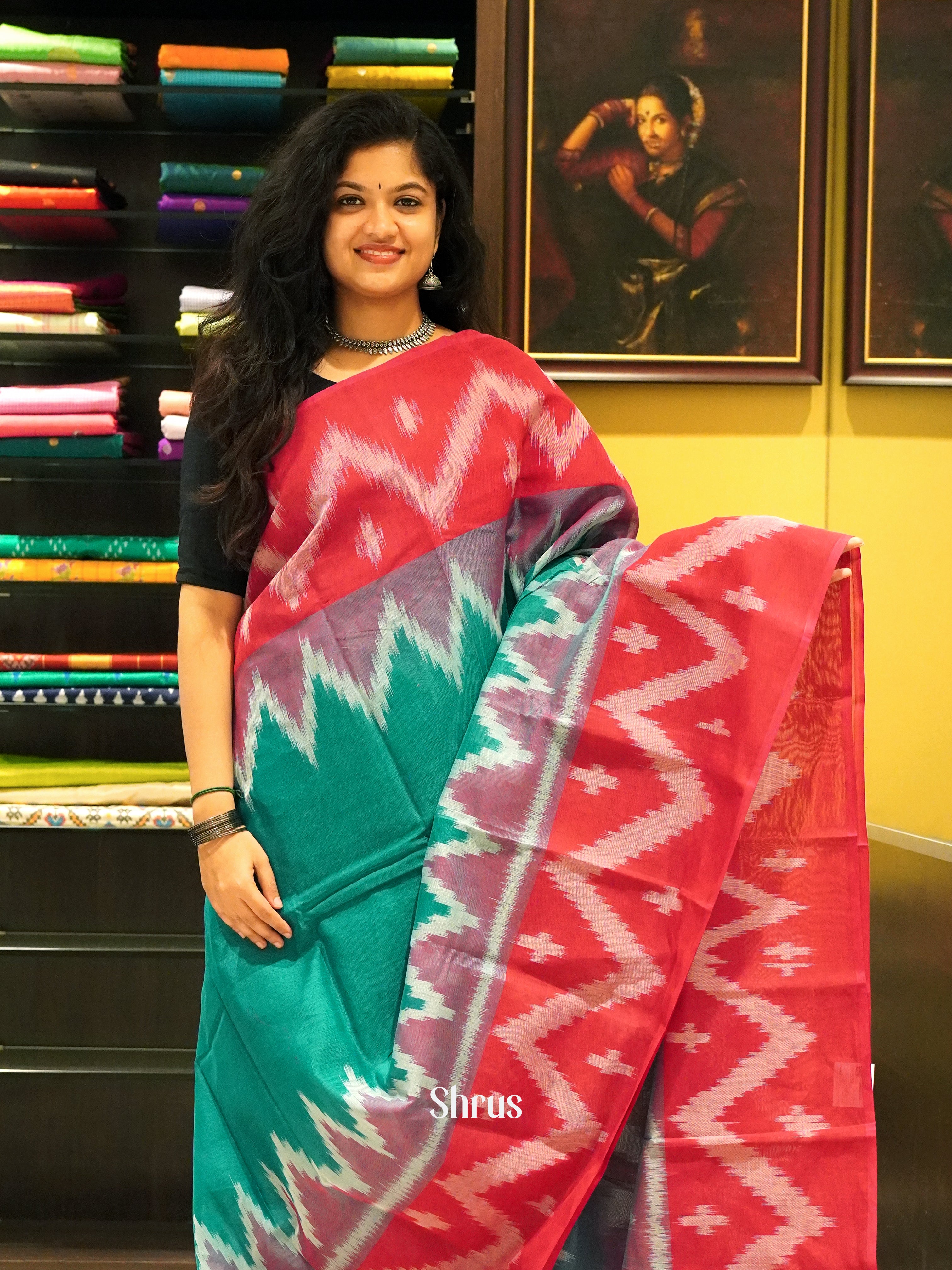 Green & Pink - Dhakhai cotton - Shop on ShrusEternity.com