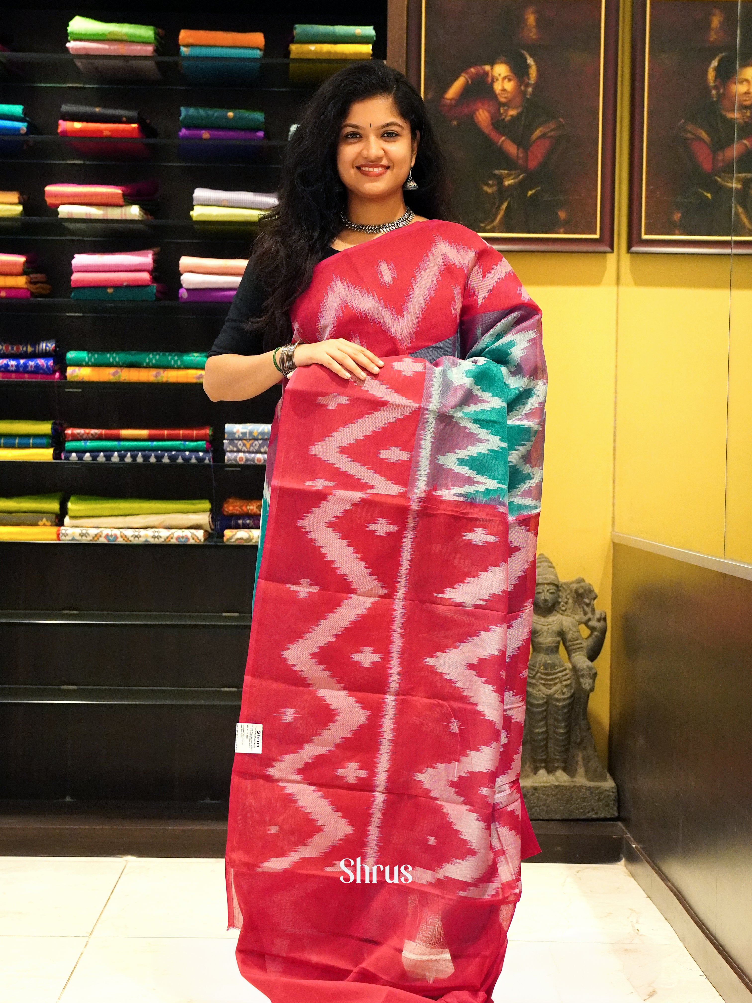 Green & Pink - Dhakhai cotton - Shop on ShrusEternity.com