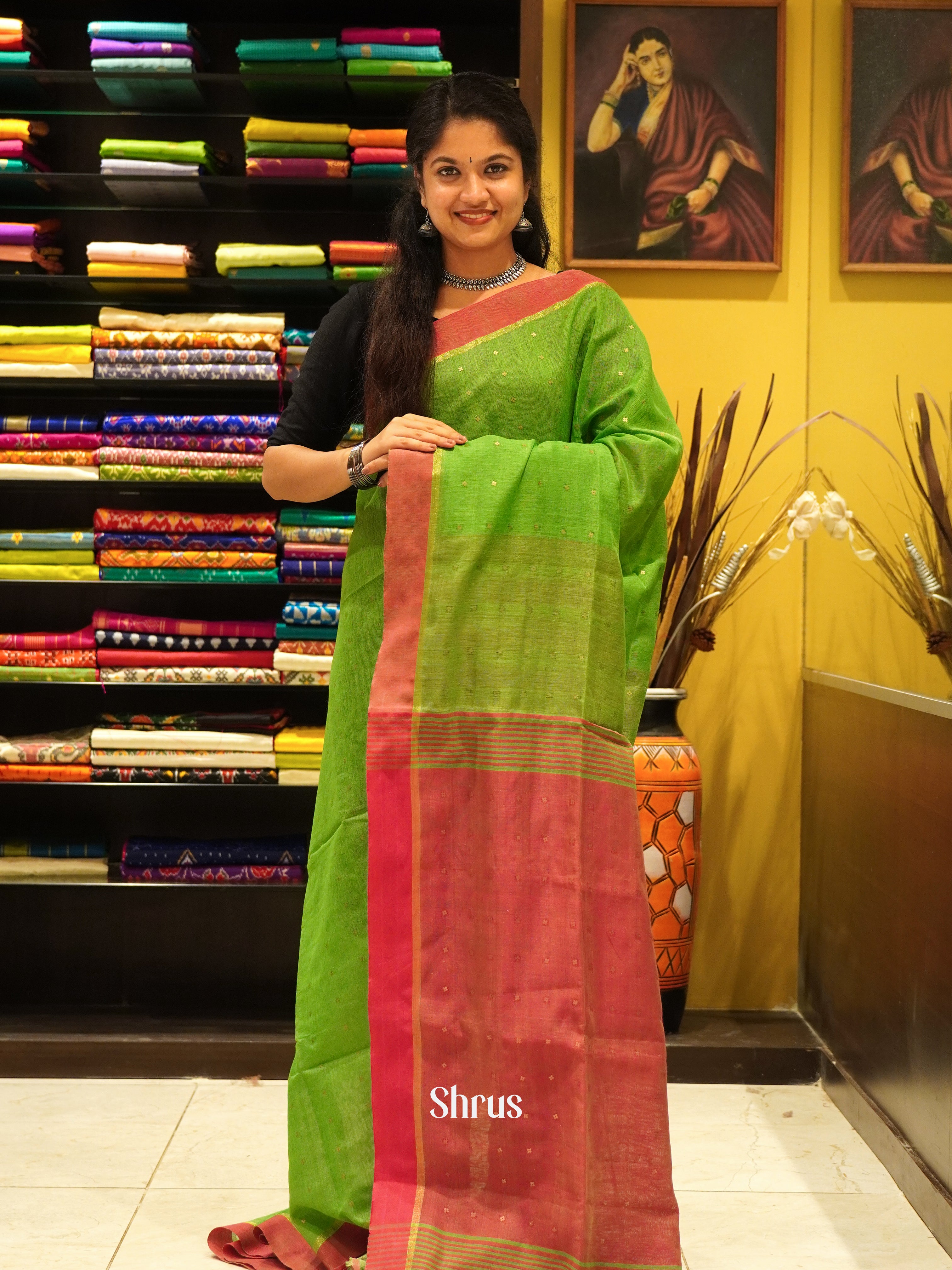 Green & Red - Bengal cotton Saree - Shop on ShrusEternity.com