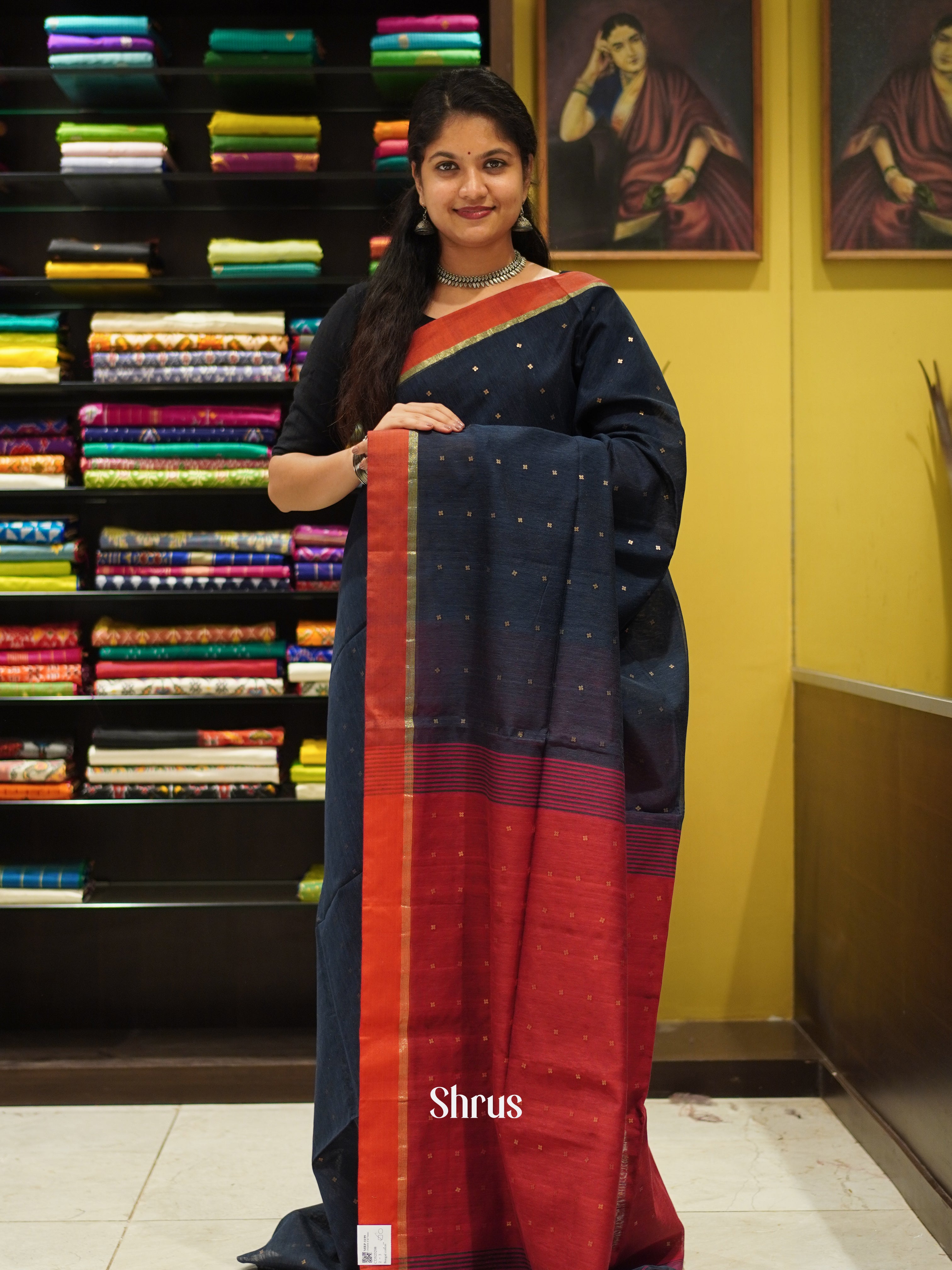 Blue & Red - Bengal cotton Saree - Shop on ShrusEternity.com