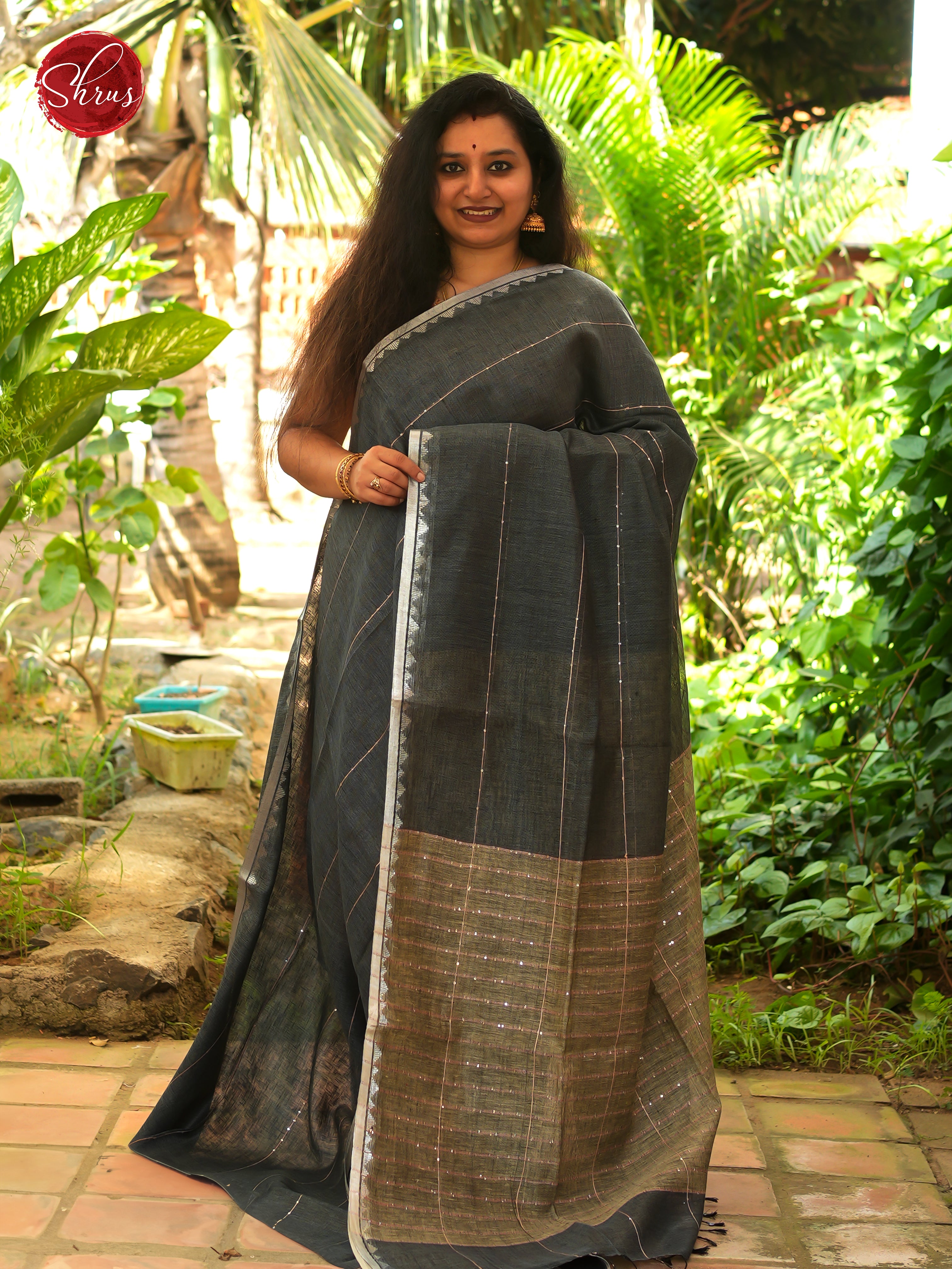 Grey & Beige - Linen Saree - Shop on ShrusEternity.com