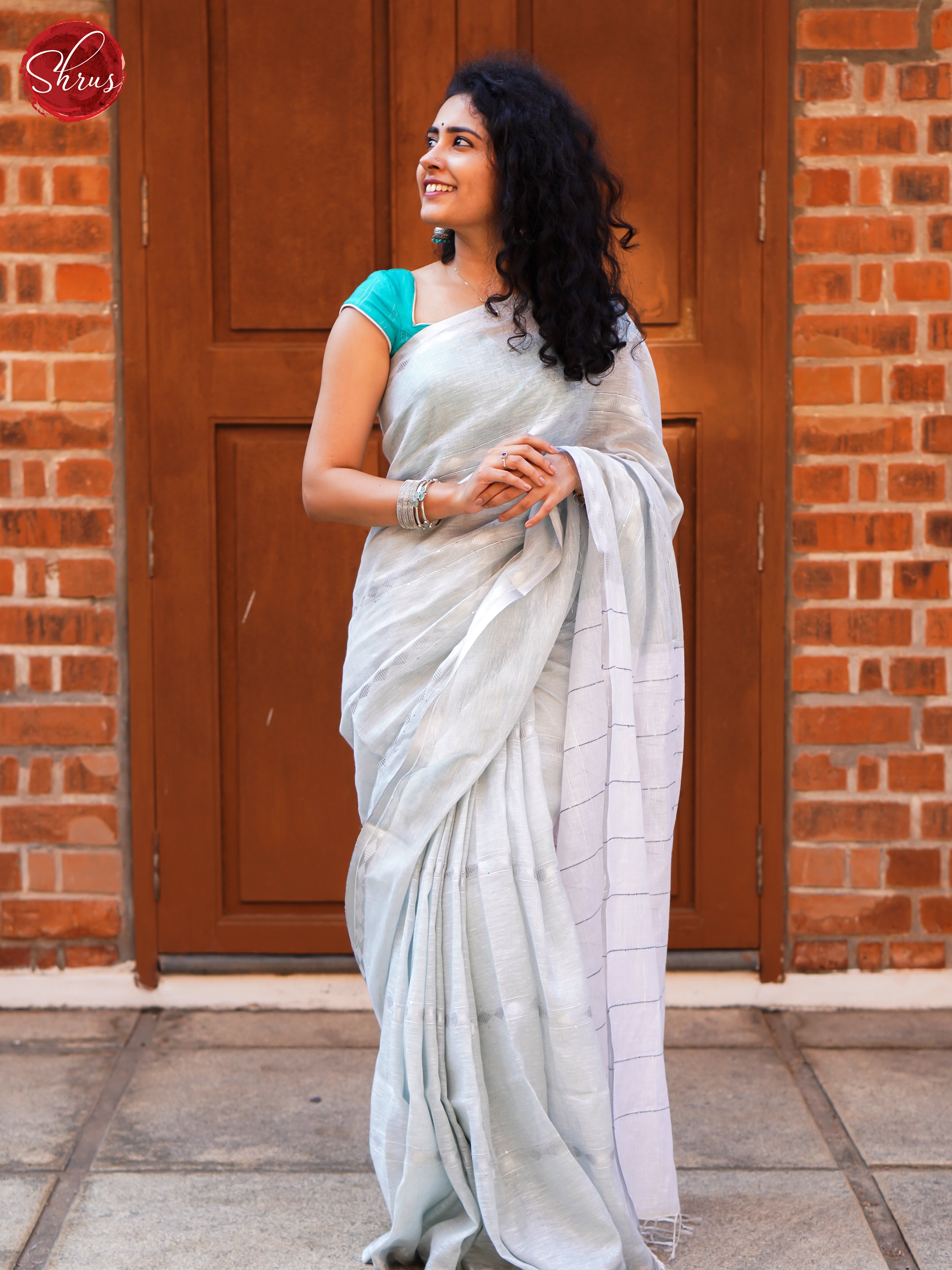 Silver (Single Tone) - Linen Saree - Shop on ShrusEternity.com