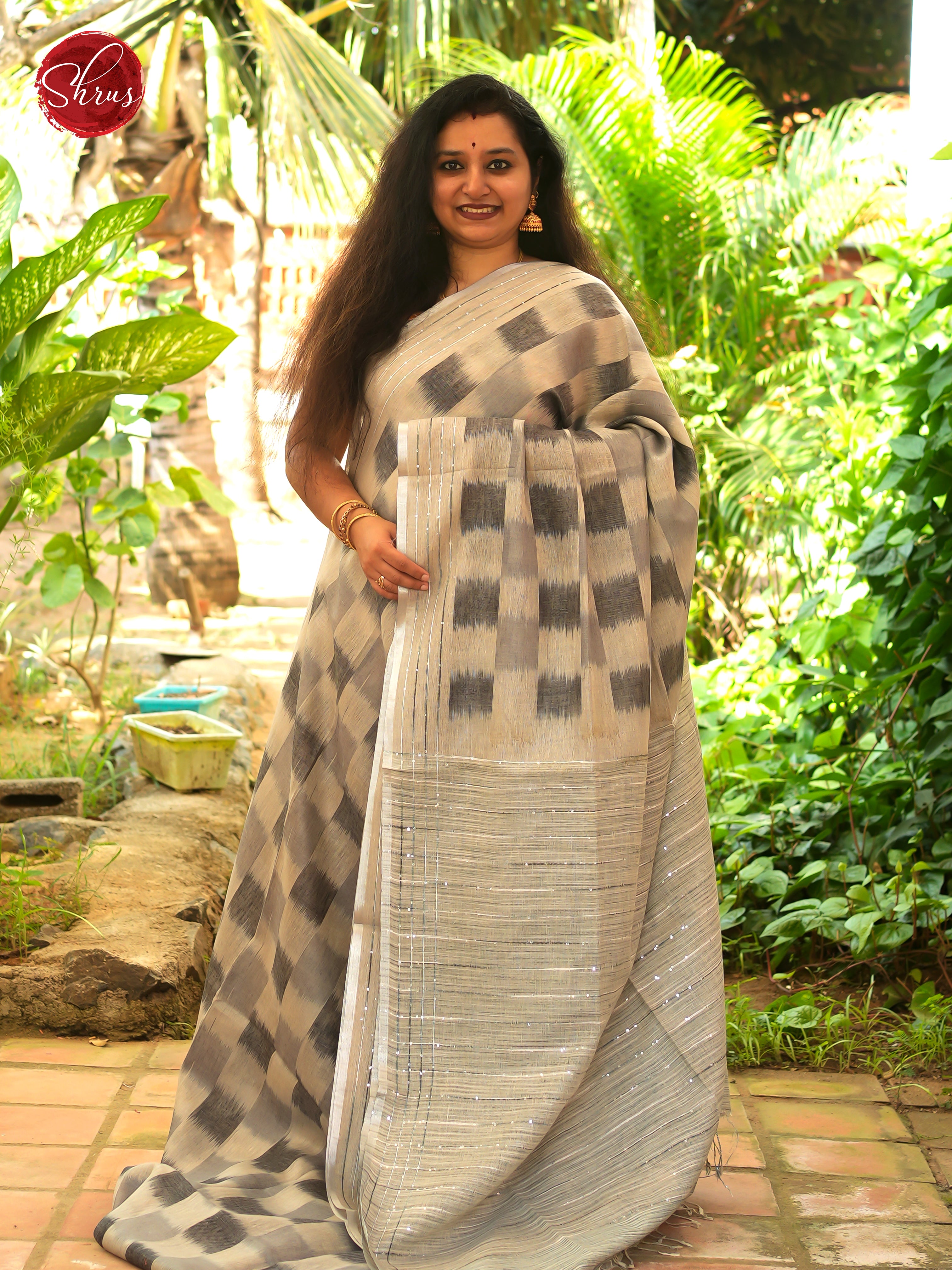 Grey & Cream - Linen Saree - Shop on ShrusEternity.com