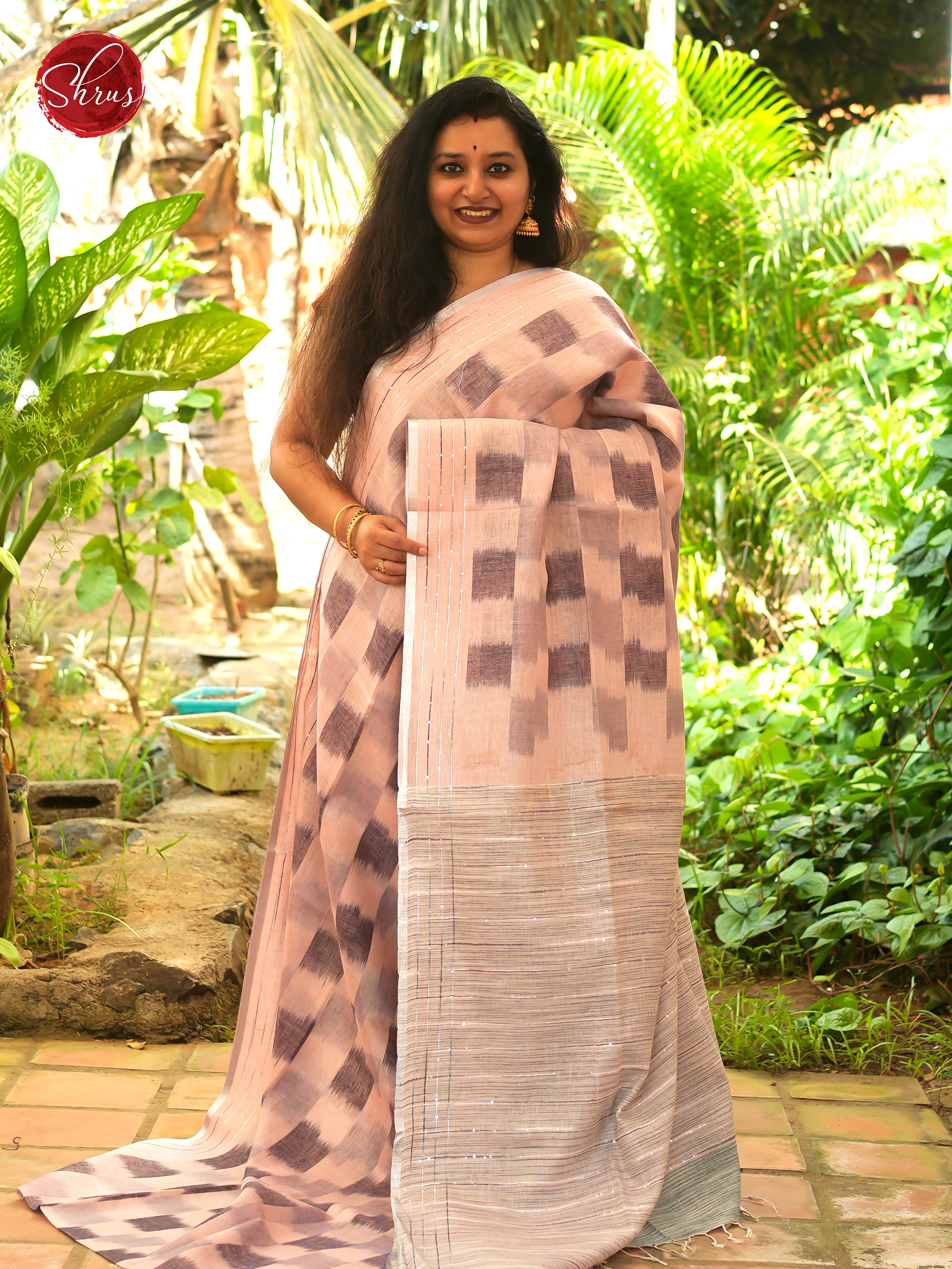 Pink & Cream - Linen Saree - Shop on ShrusEternity.com