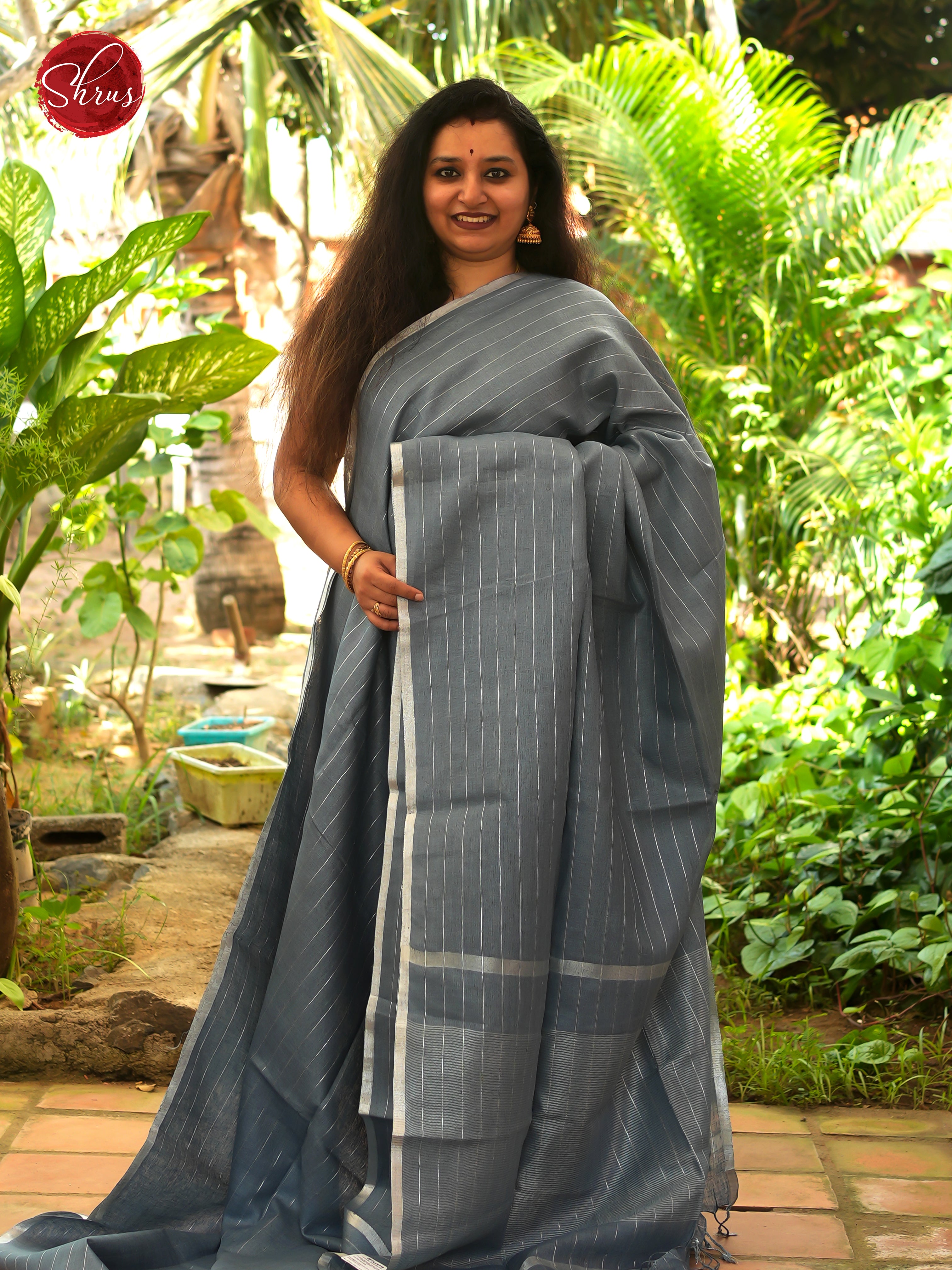 Grey - Linen Saree - Shop on ShrusEternity.com