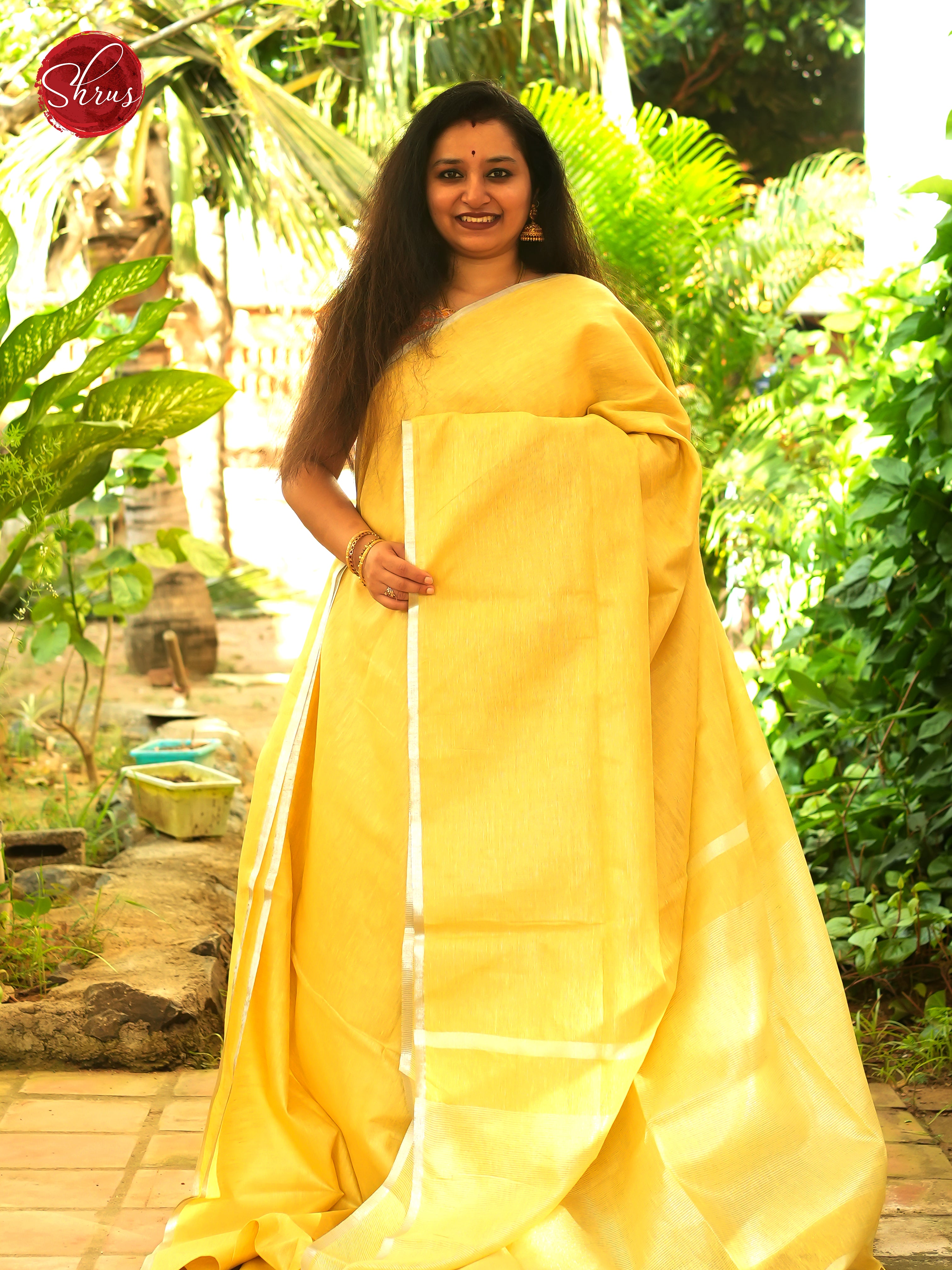 Yellow(Single Tone) - Linen Saree Saree - Shop on ShrusEternity.com