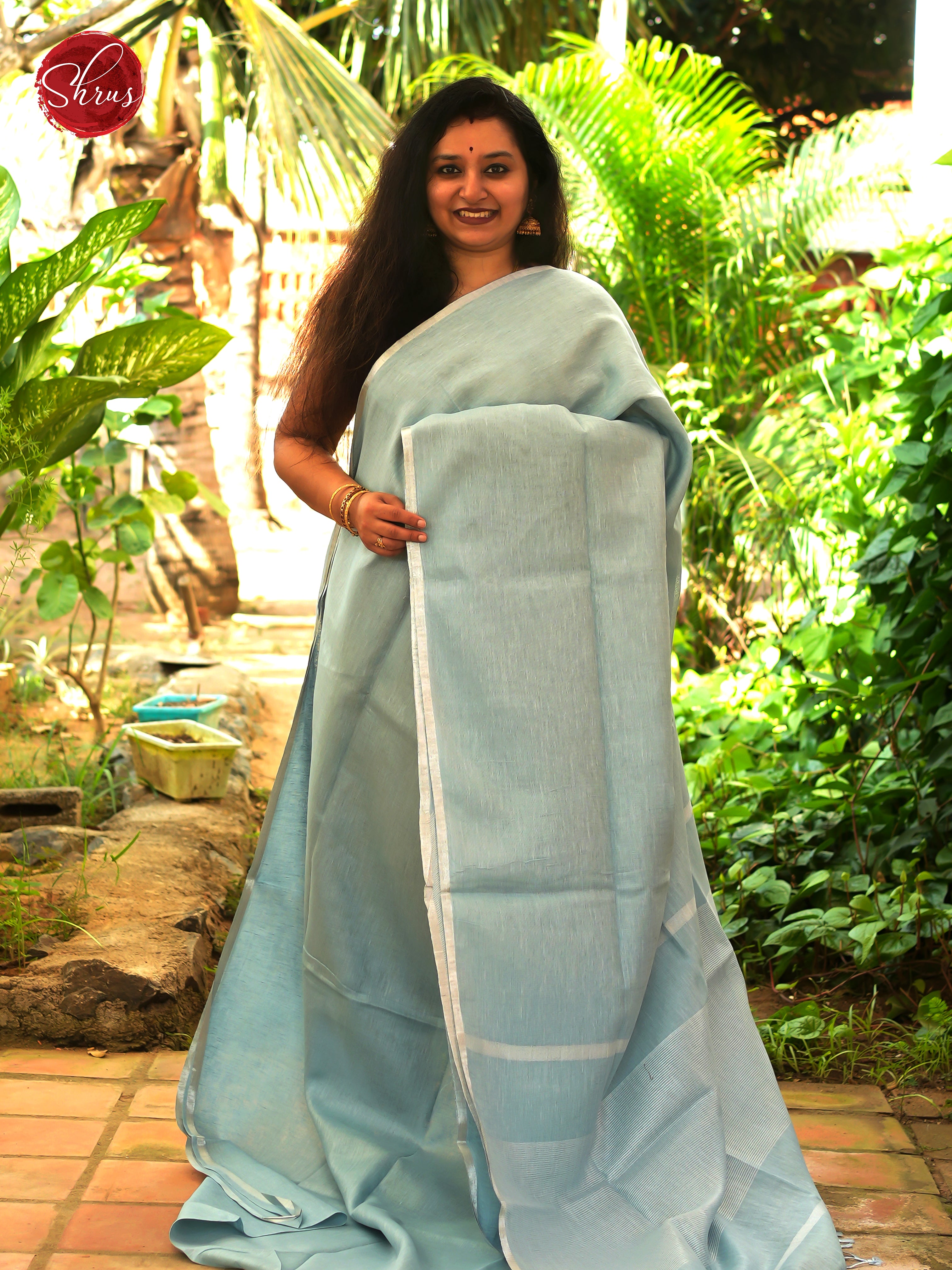 Blue - Linen Saree - Shop on ShrusEternity.com