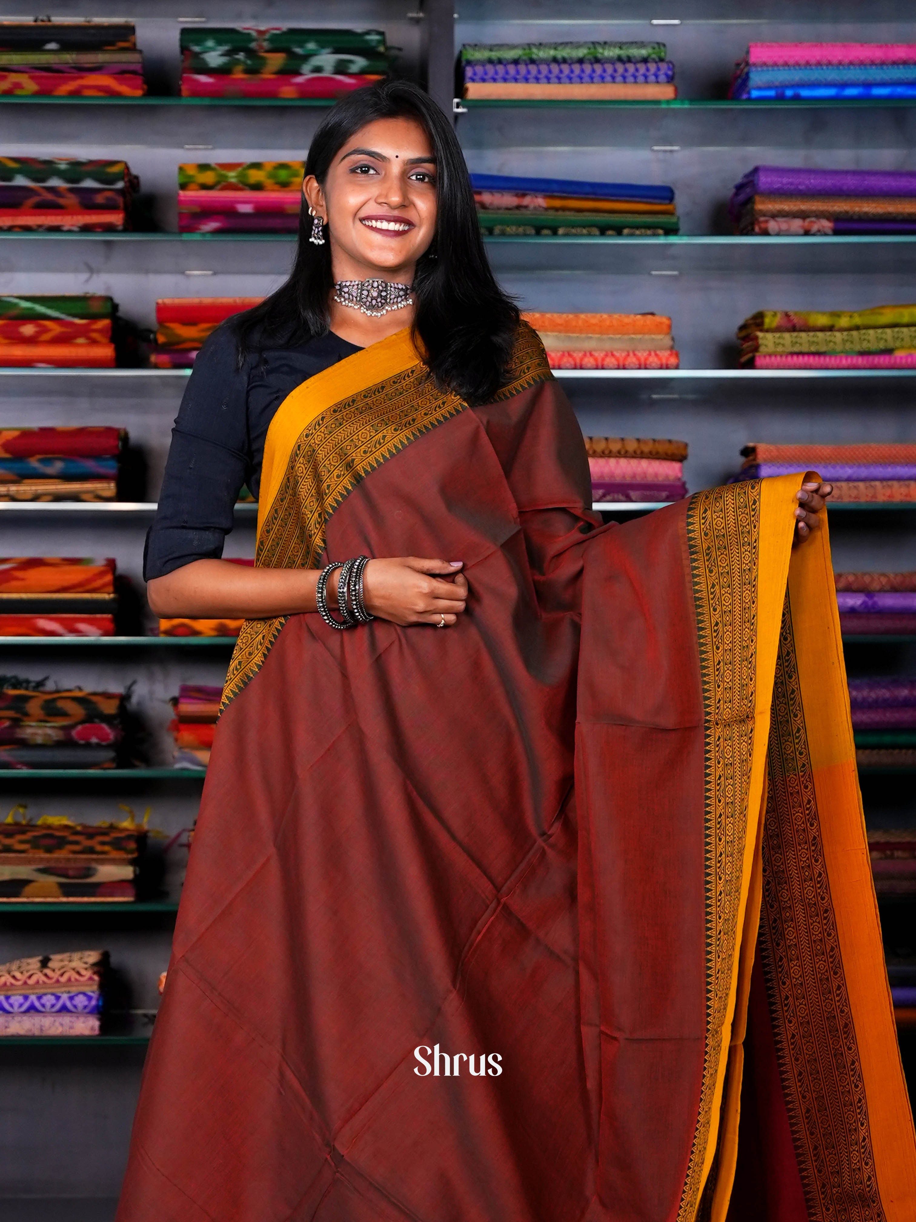 Brown & Pink - Linen Saree - Shop on ShrusEternity.com