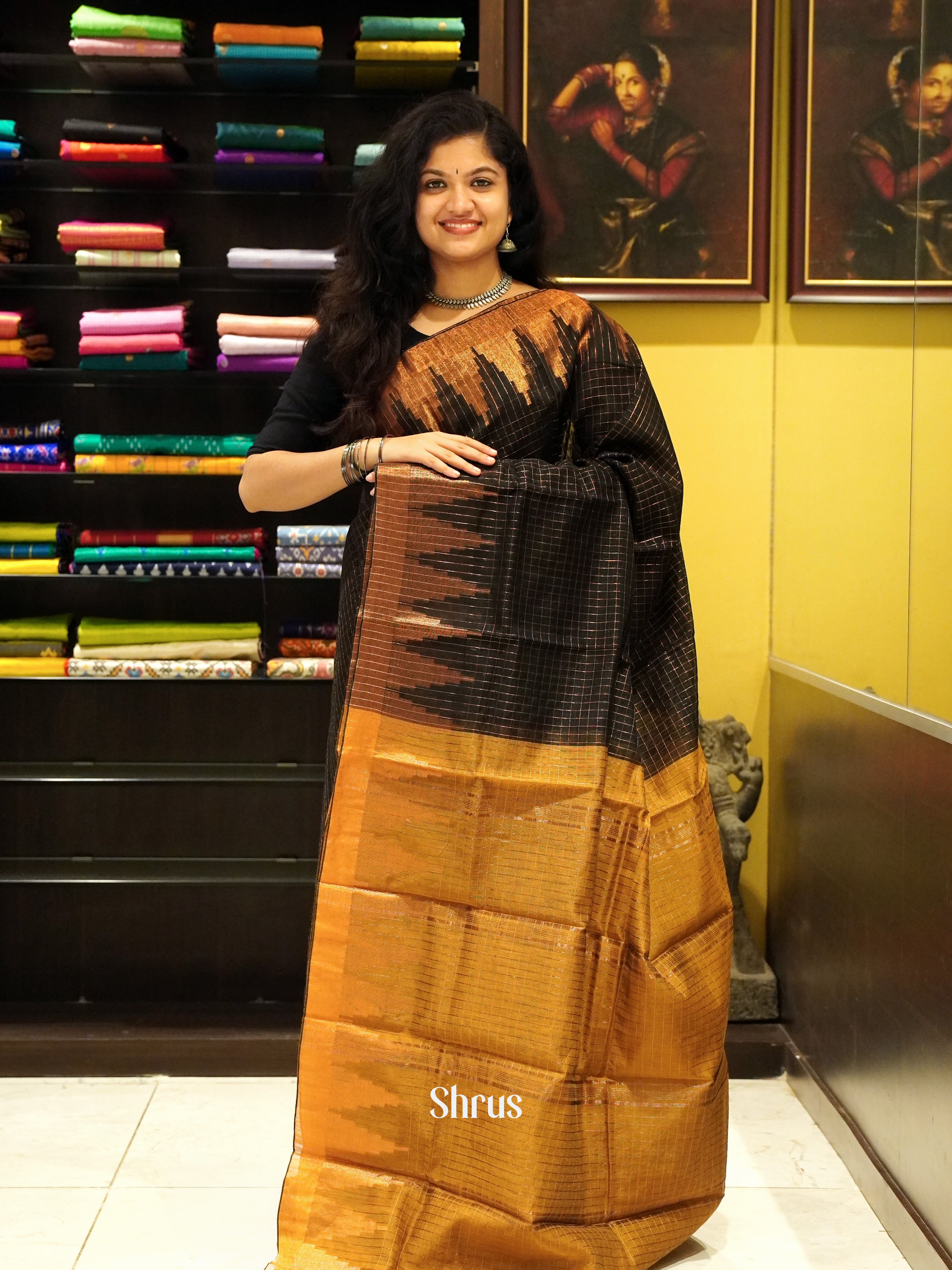 Black & Brown - Mercerized Cotton Saree - Shop on ShrusEternity.com