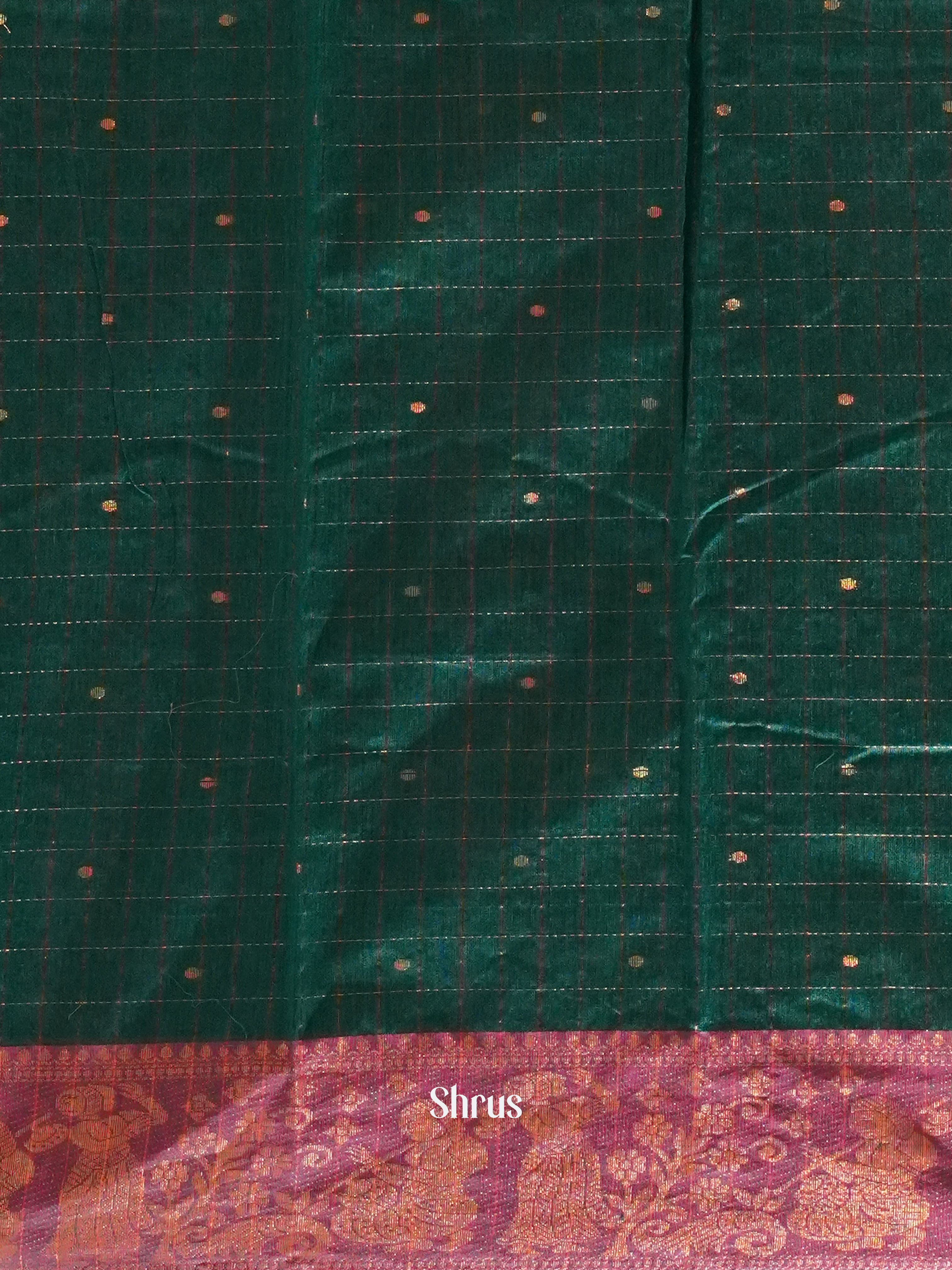 Maroon & Green - Mercerized Cotton Saree - Shop on ShrusEternity.com