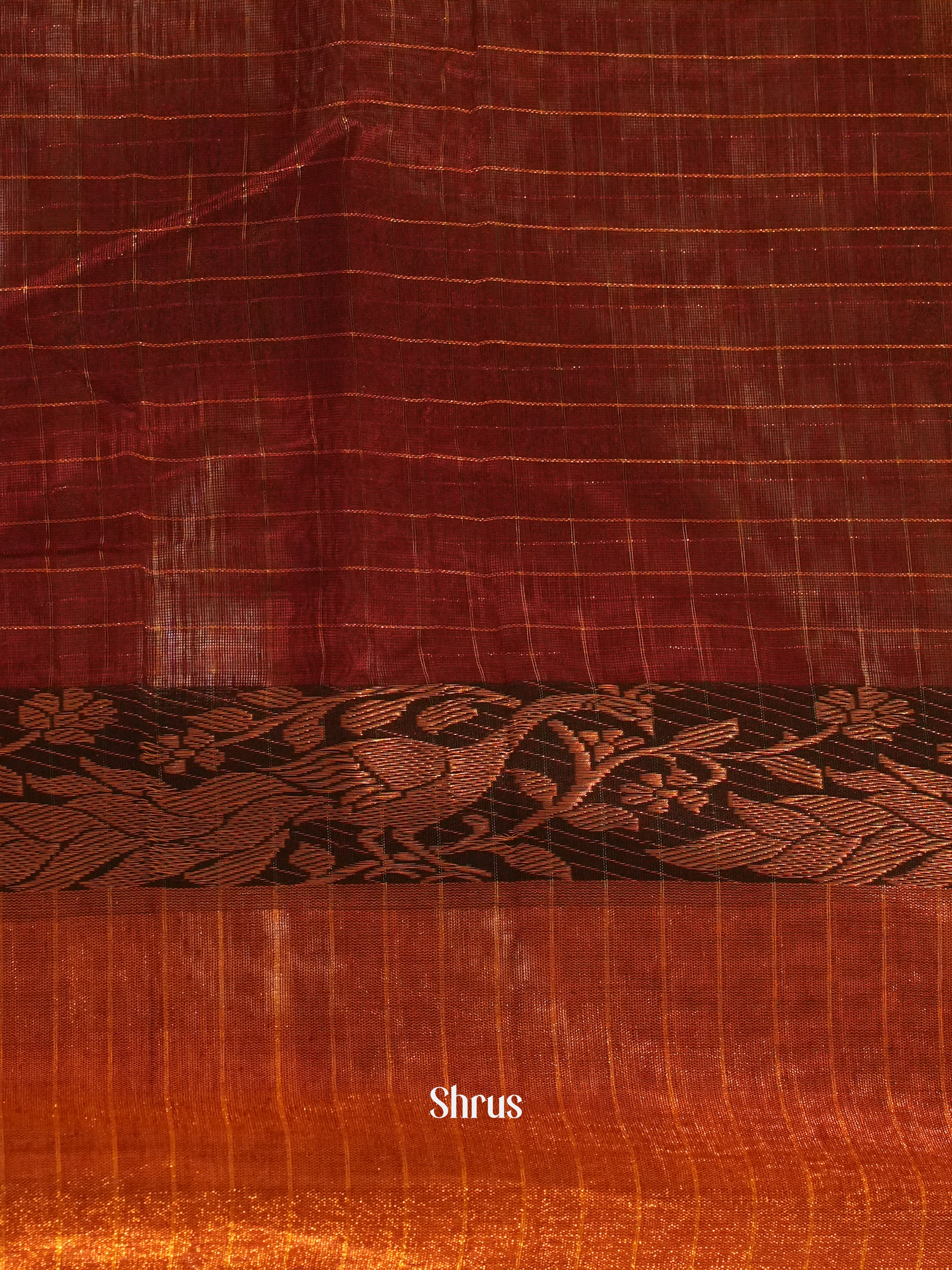 Beige & Maroon - Mercerized cotton Saree - Shop on ShrusEternity.com