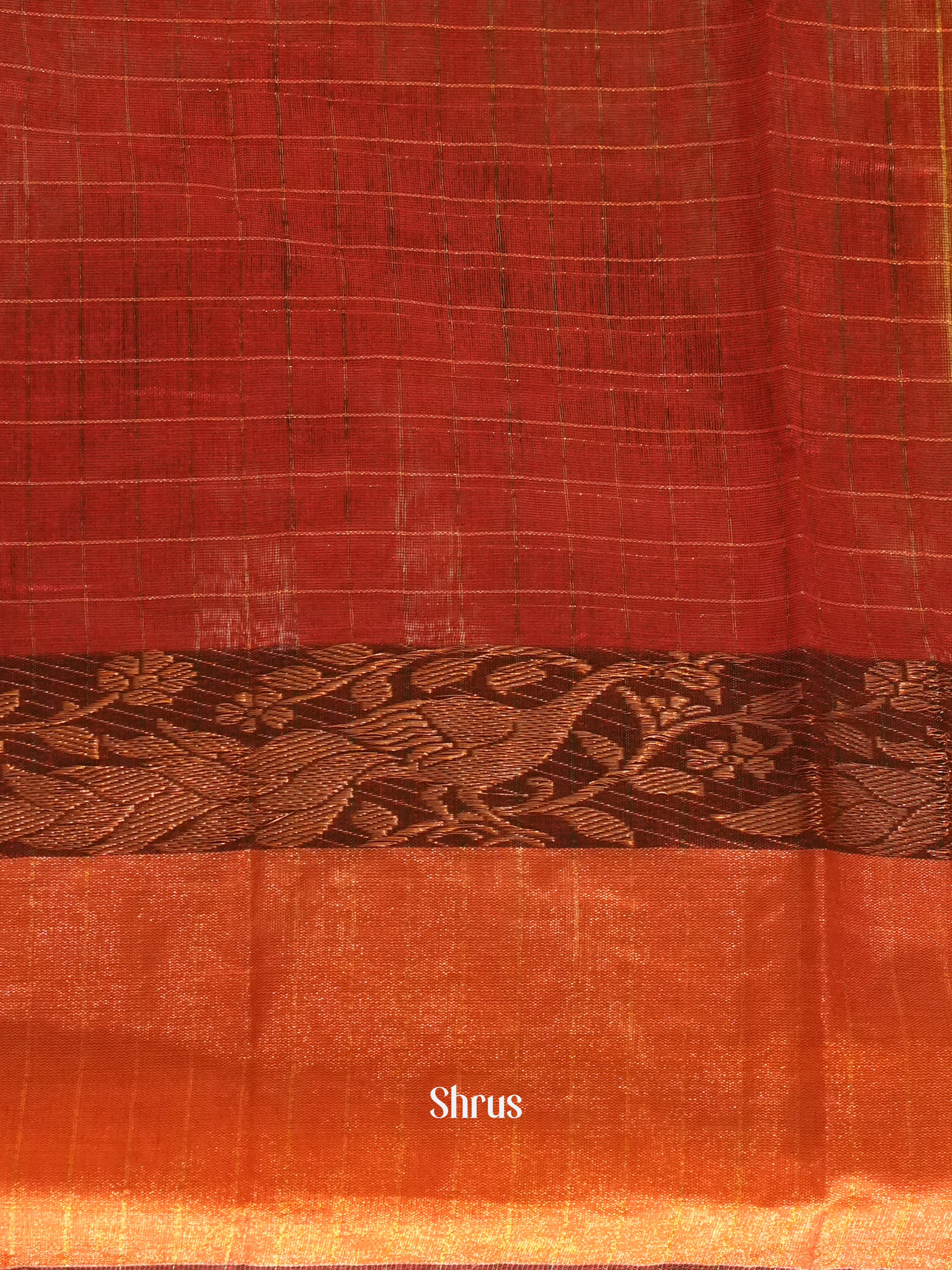 Green & Red - Mercerized cotton Saree - Shop on ShrusEternity.com