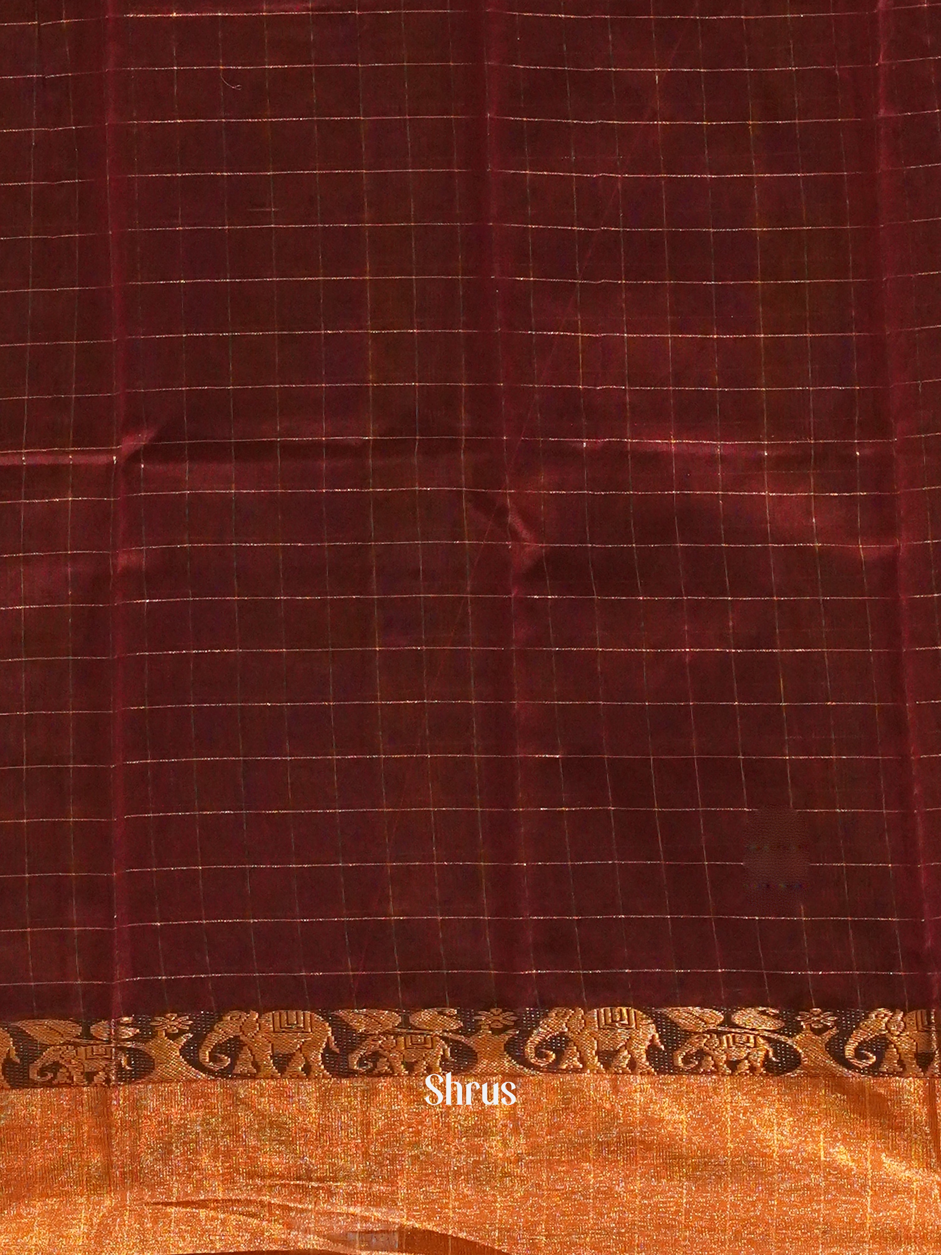 Beige & Maroon - Mercerized Cotton Saree - Shop on ShrusEternity.com