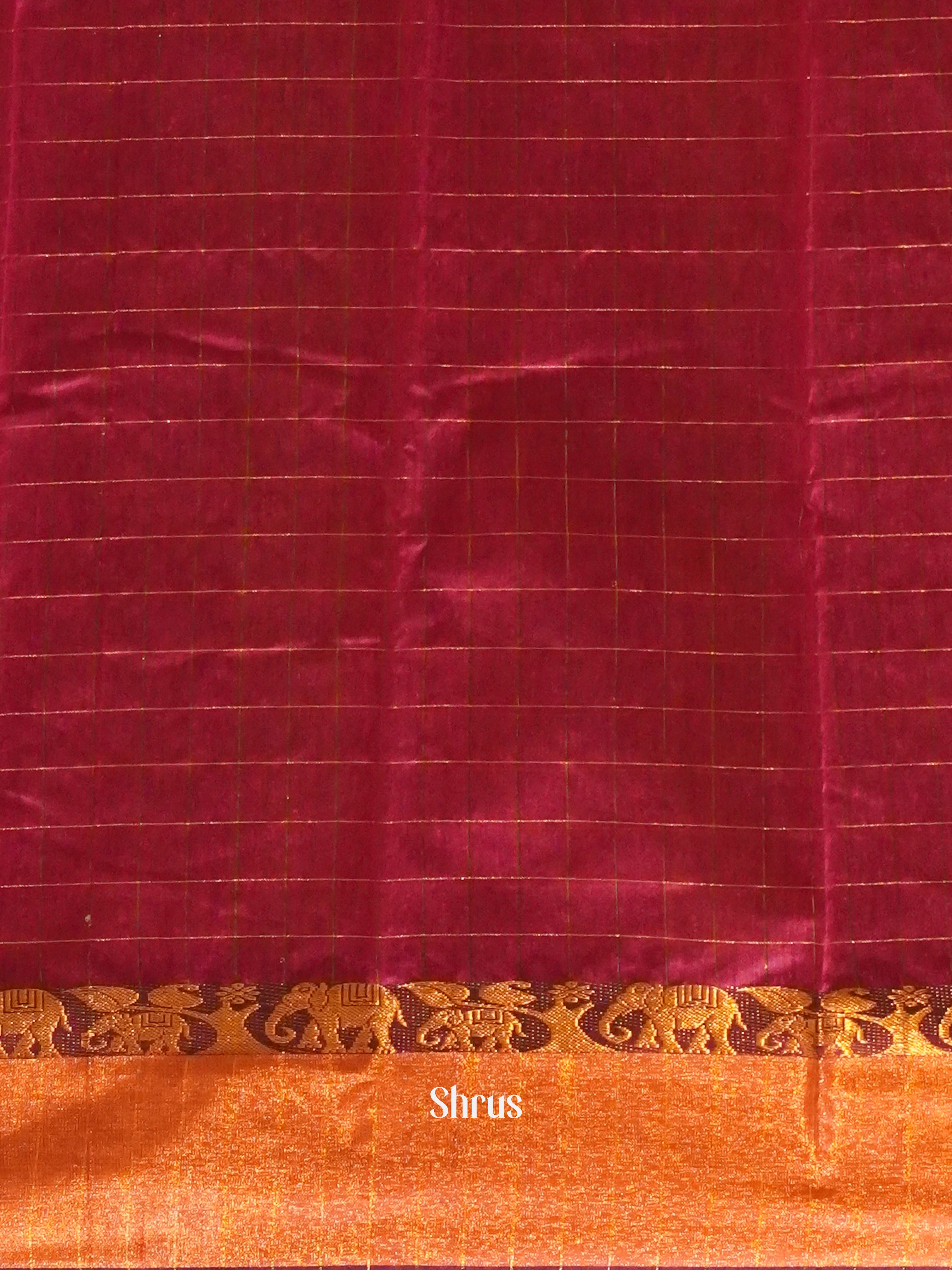 Mustard & Maroon - Mercerized Cotton Saree - Shop on ShrusEternity.com