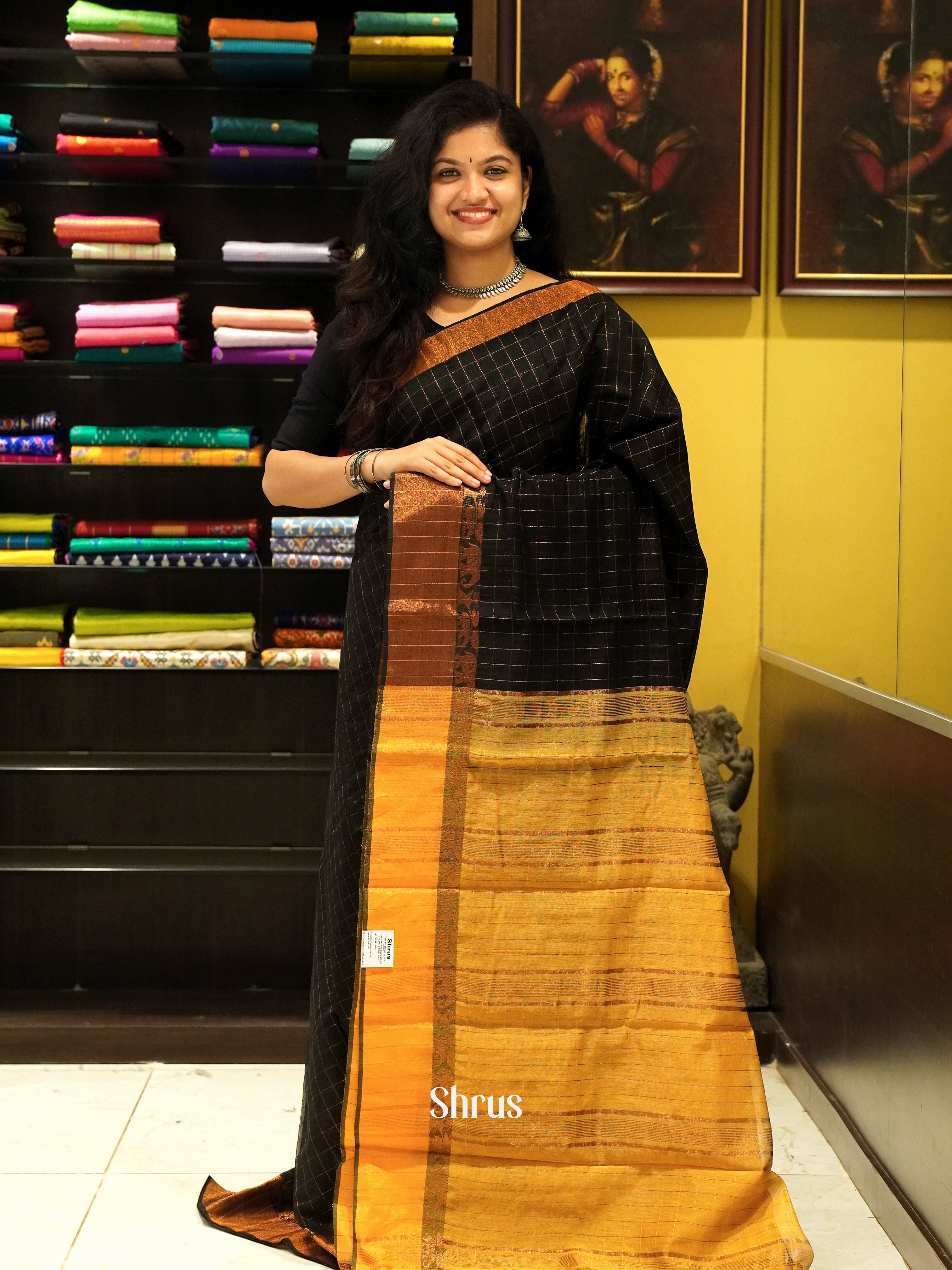 Black & Beige - Mercerized Cotton Saree - Shop on ShrusEternity.com