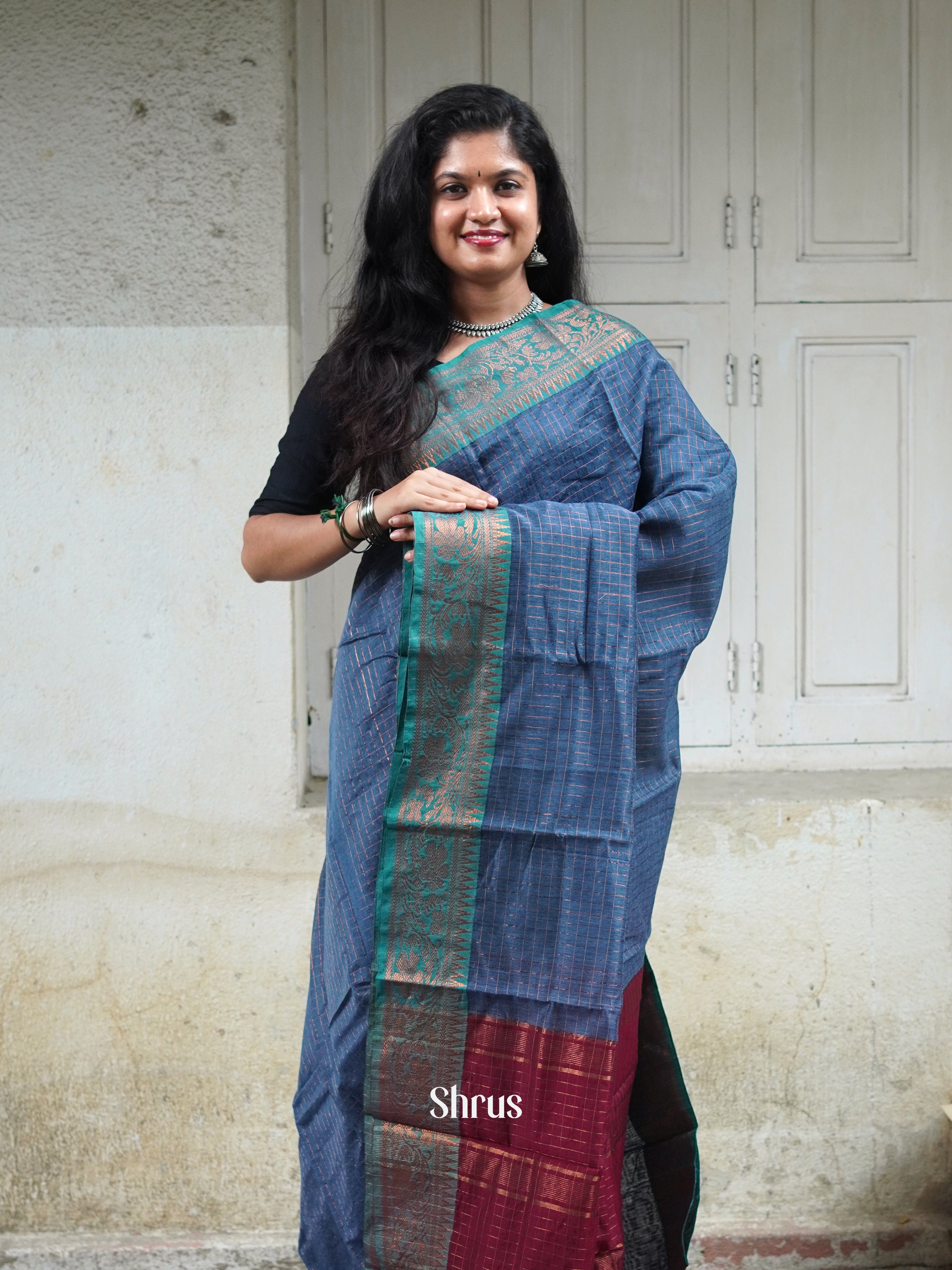 Blue & Maroon - Mercerized cotton - Shop on ShrusEternity.com