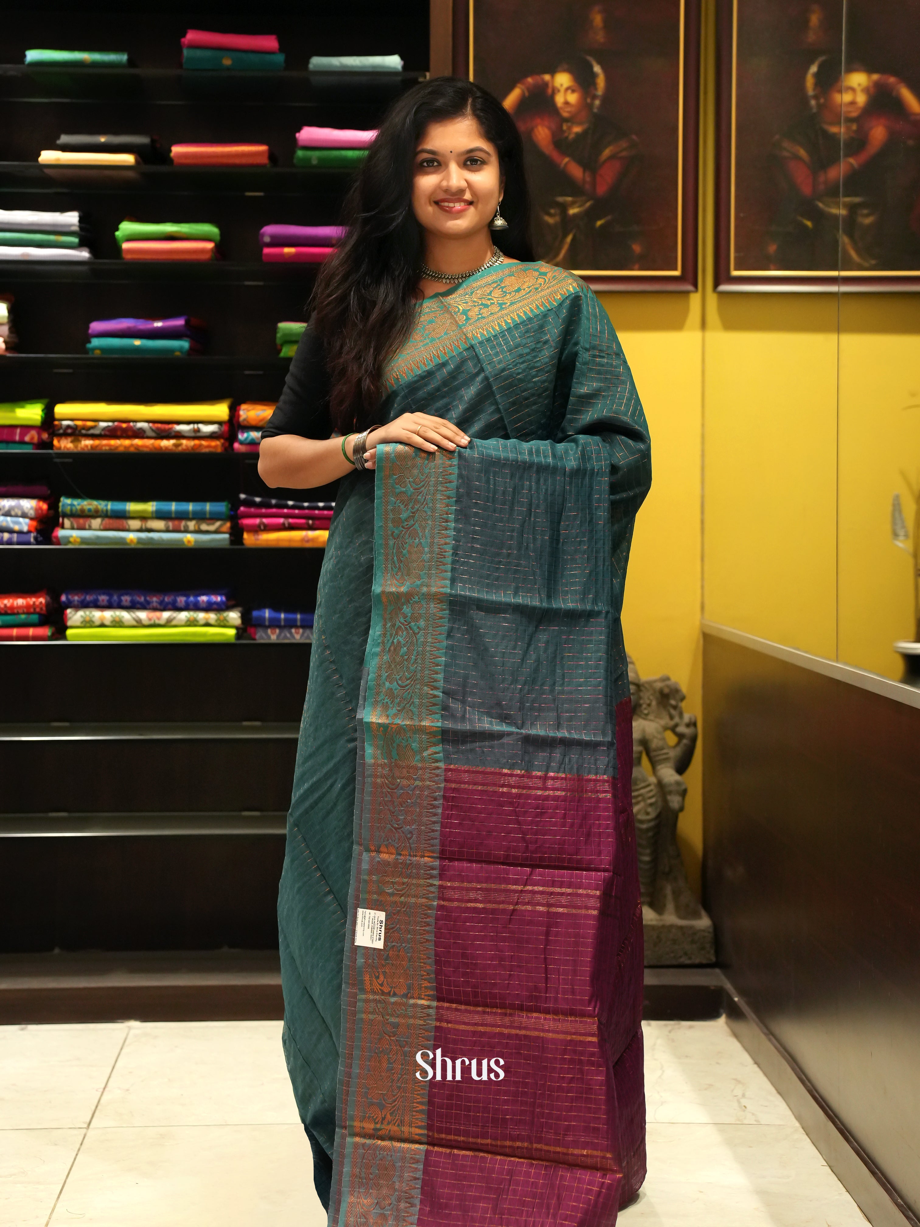 Green & Maroon - Mercerized cotton Saree - Shop on ShrusEternity.com