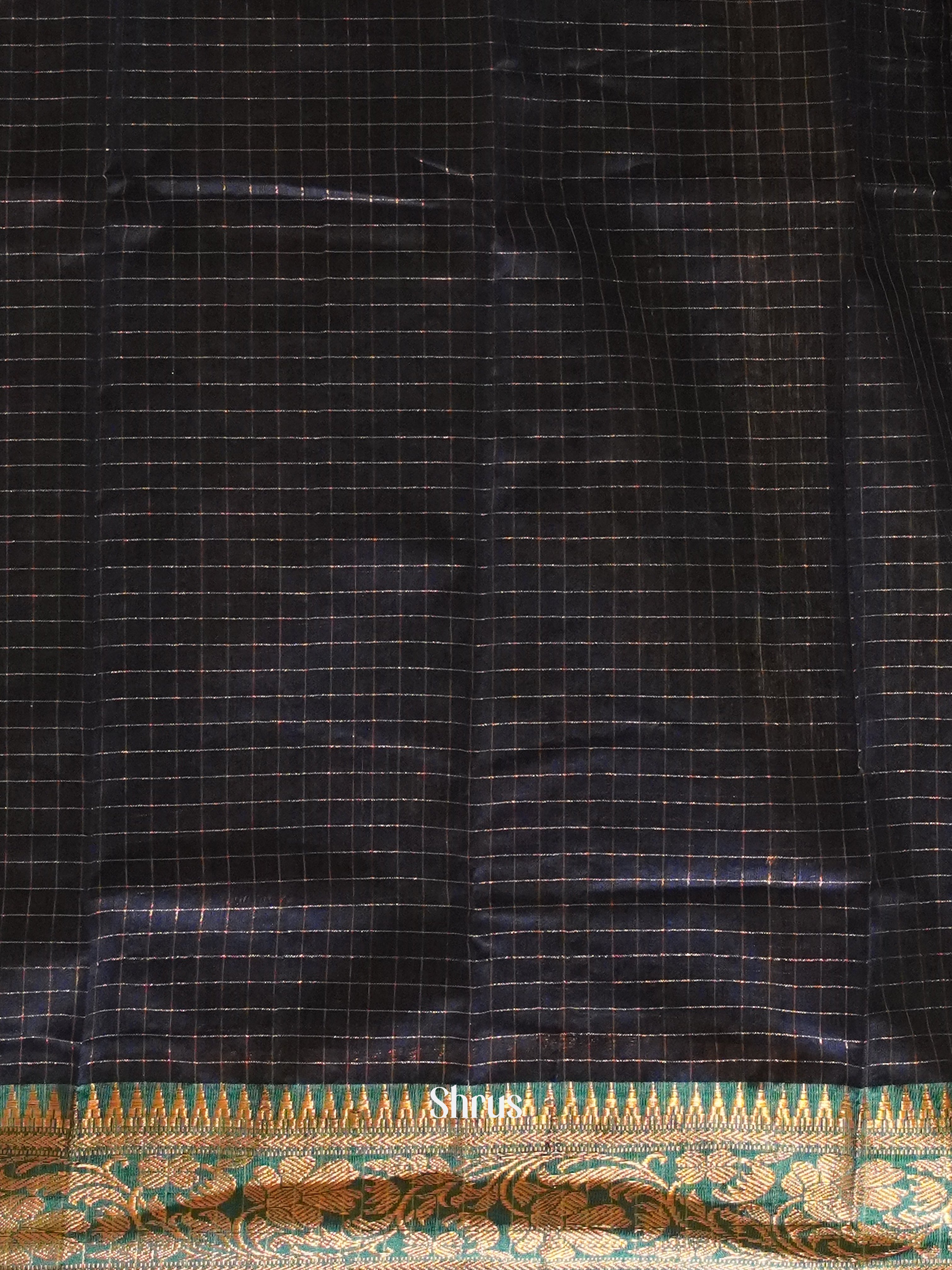 Blue & Navy Blue - Mercerized Cotton Saree - Shop on ShrusEternity.com