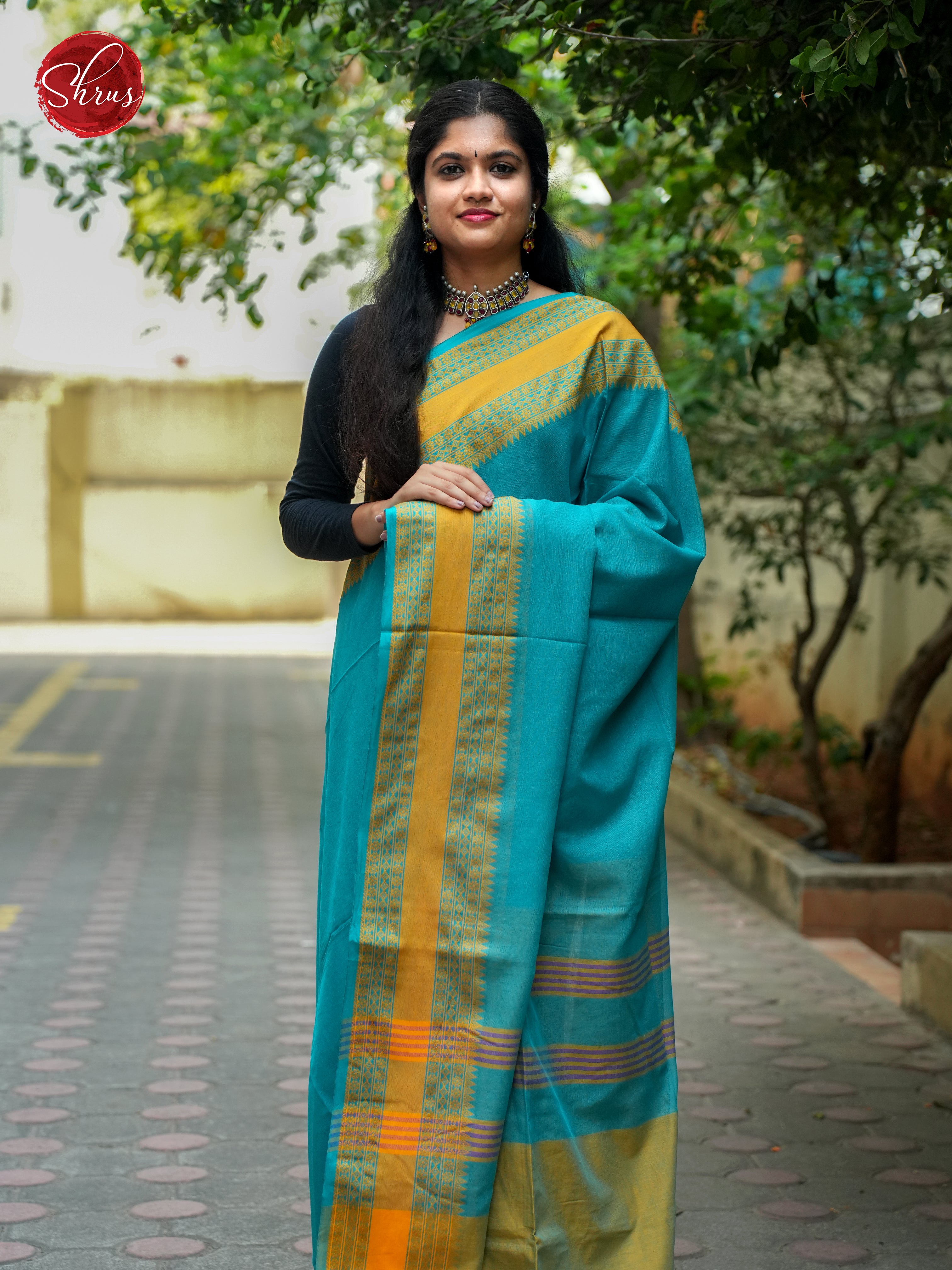 Blue & Green - Bengal cotton Saree - Shop on ShrusEternity.com