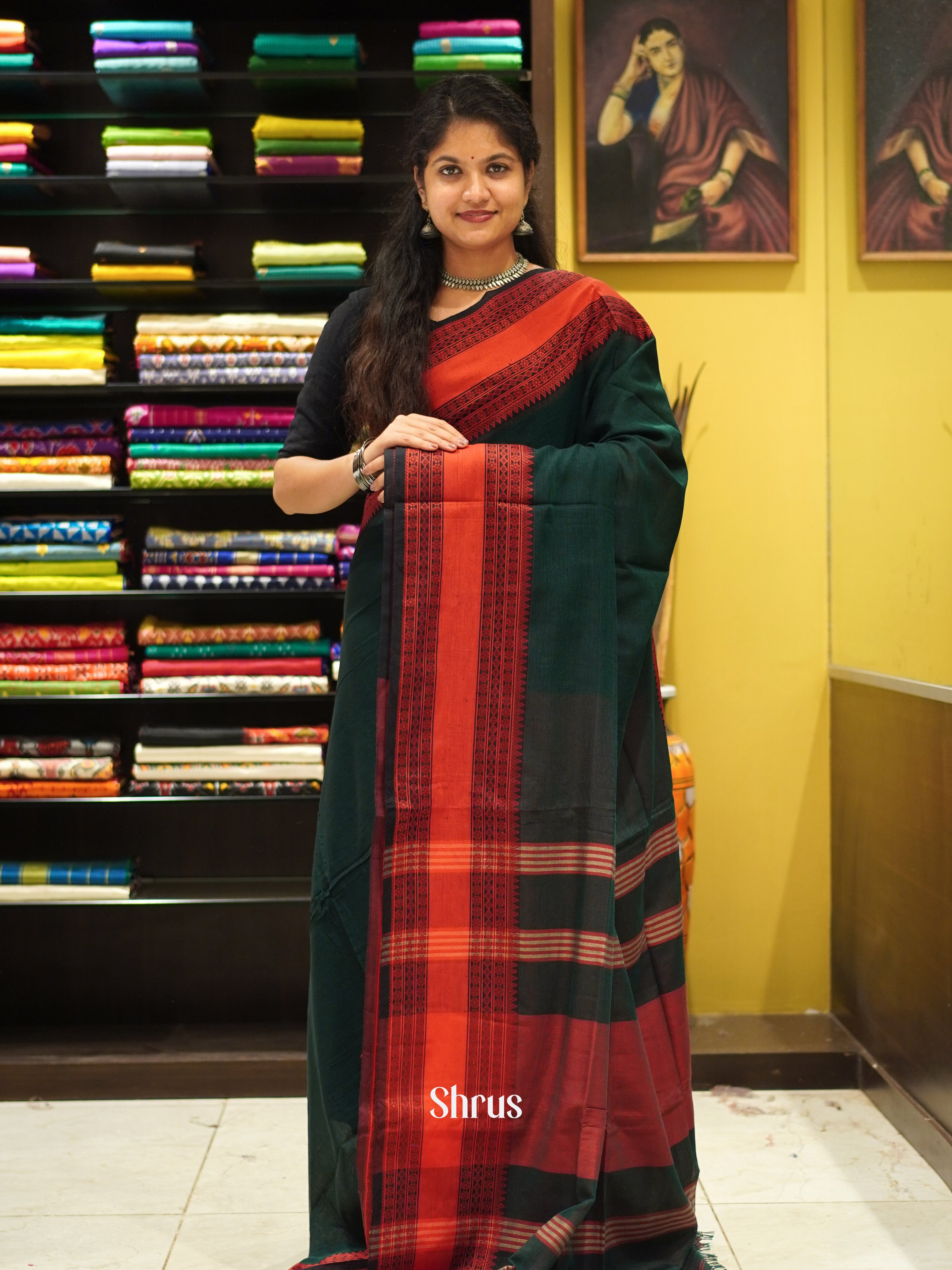 Green & Maroon- Bengal cotton Saree - Shop on ShrusEternity.com
