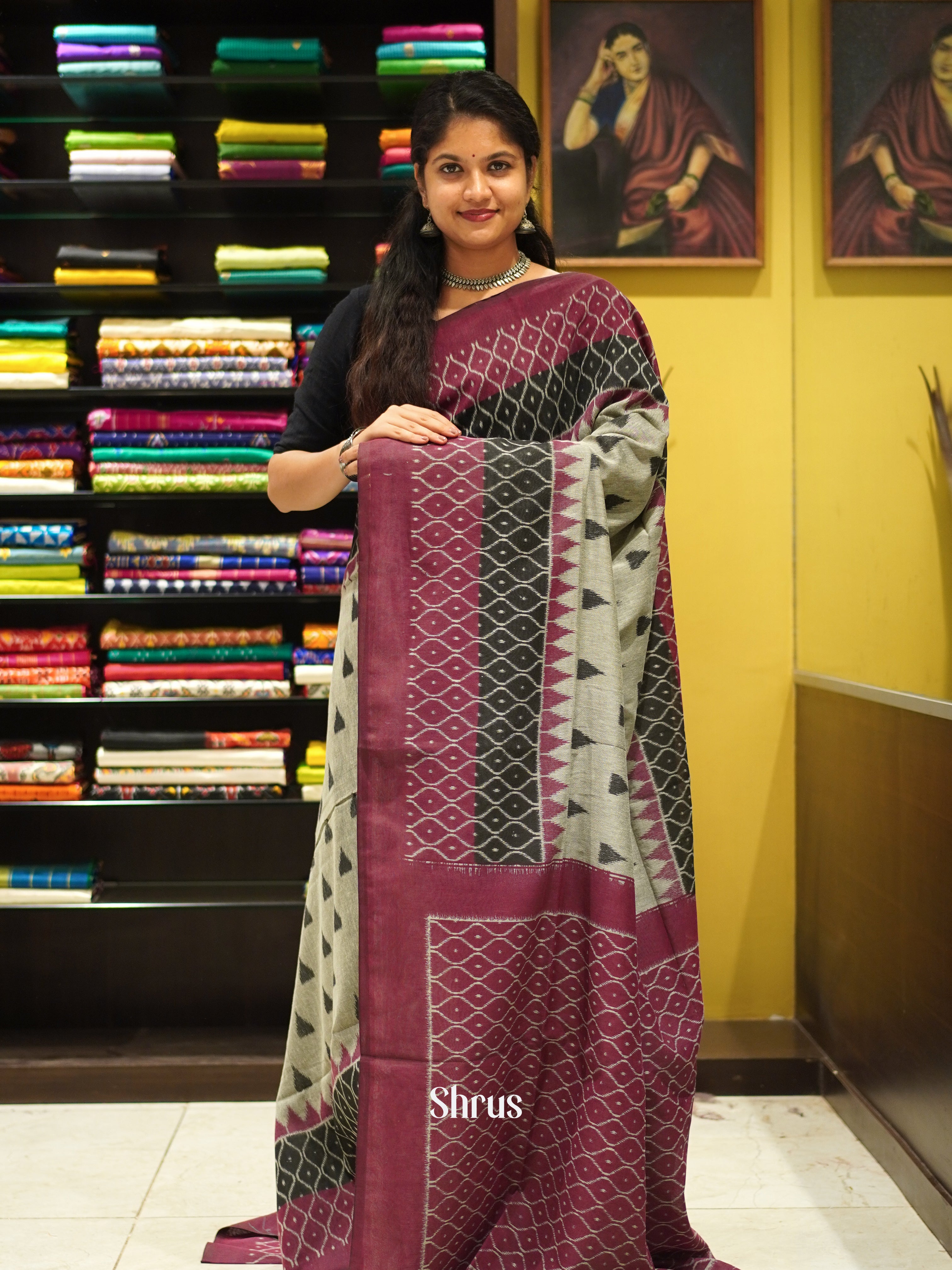 Grey & Purple - Bengal cotton Saree - Shop on ShrusEternity.com