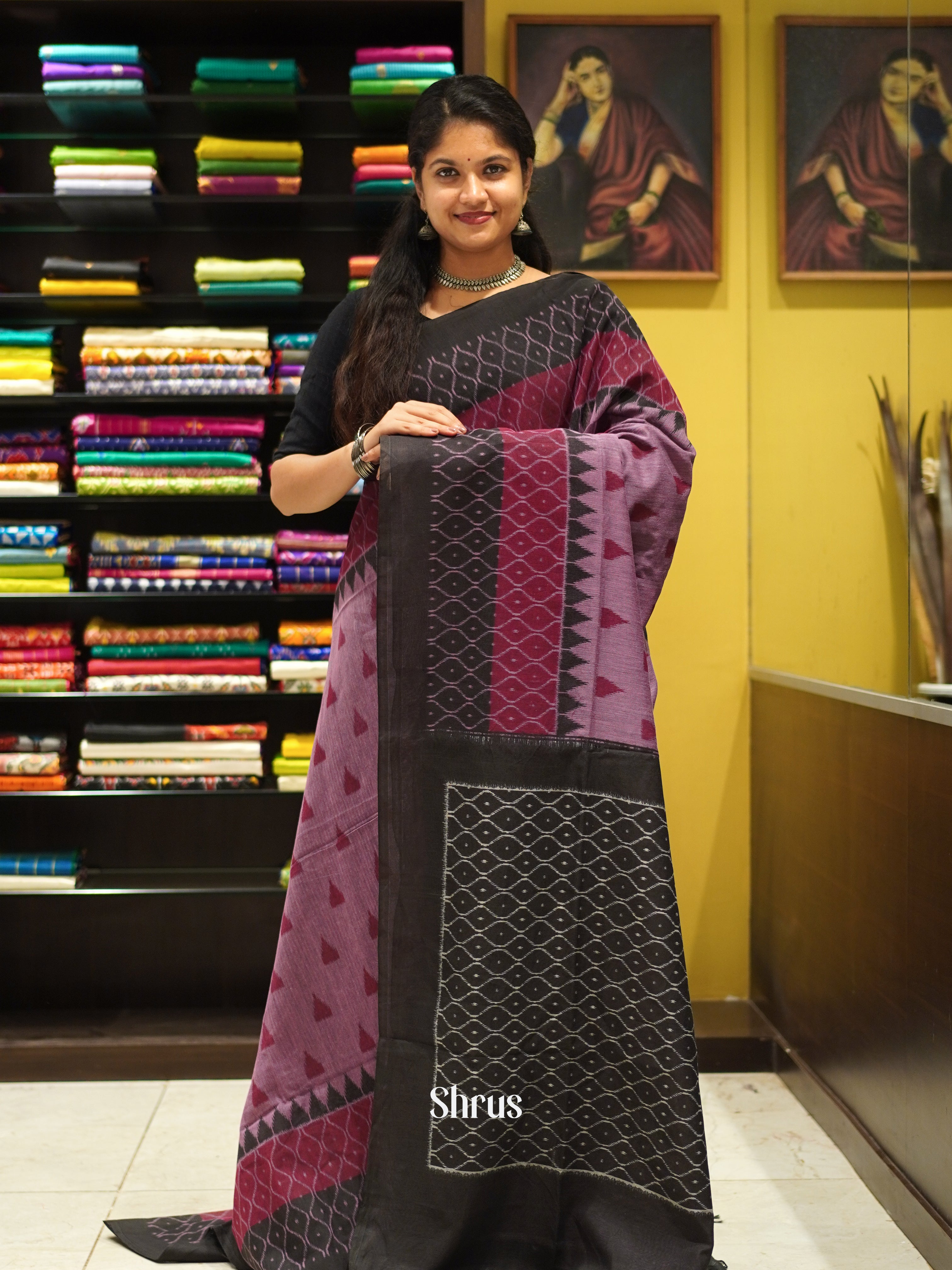 Purple & Black- Bengal cotton Saree - Shop on ShrusEternity.com
