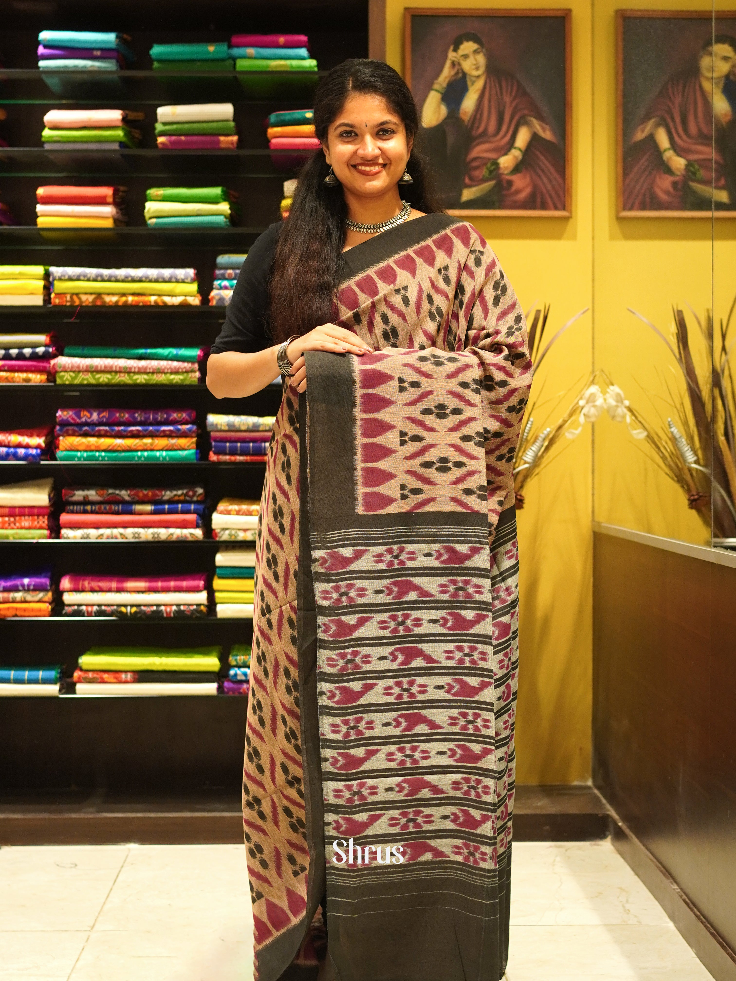 Dusty Brown & Grey - Bengal cotton Saree - Shop on ShrusEternity.com