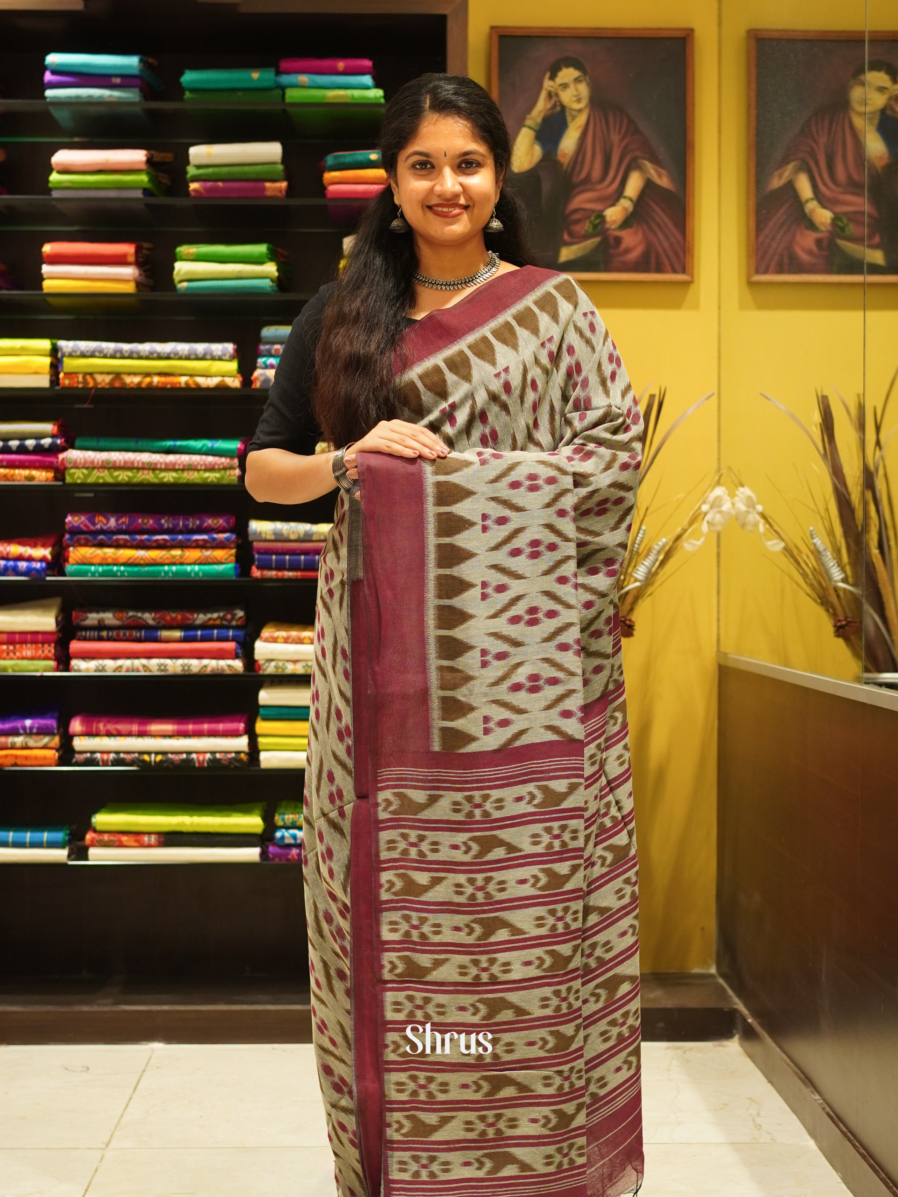 Grey & Maroon - Bengal cotton Saree - Shop on ShrusEternity.com