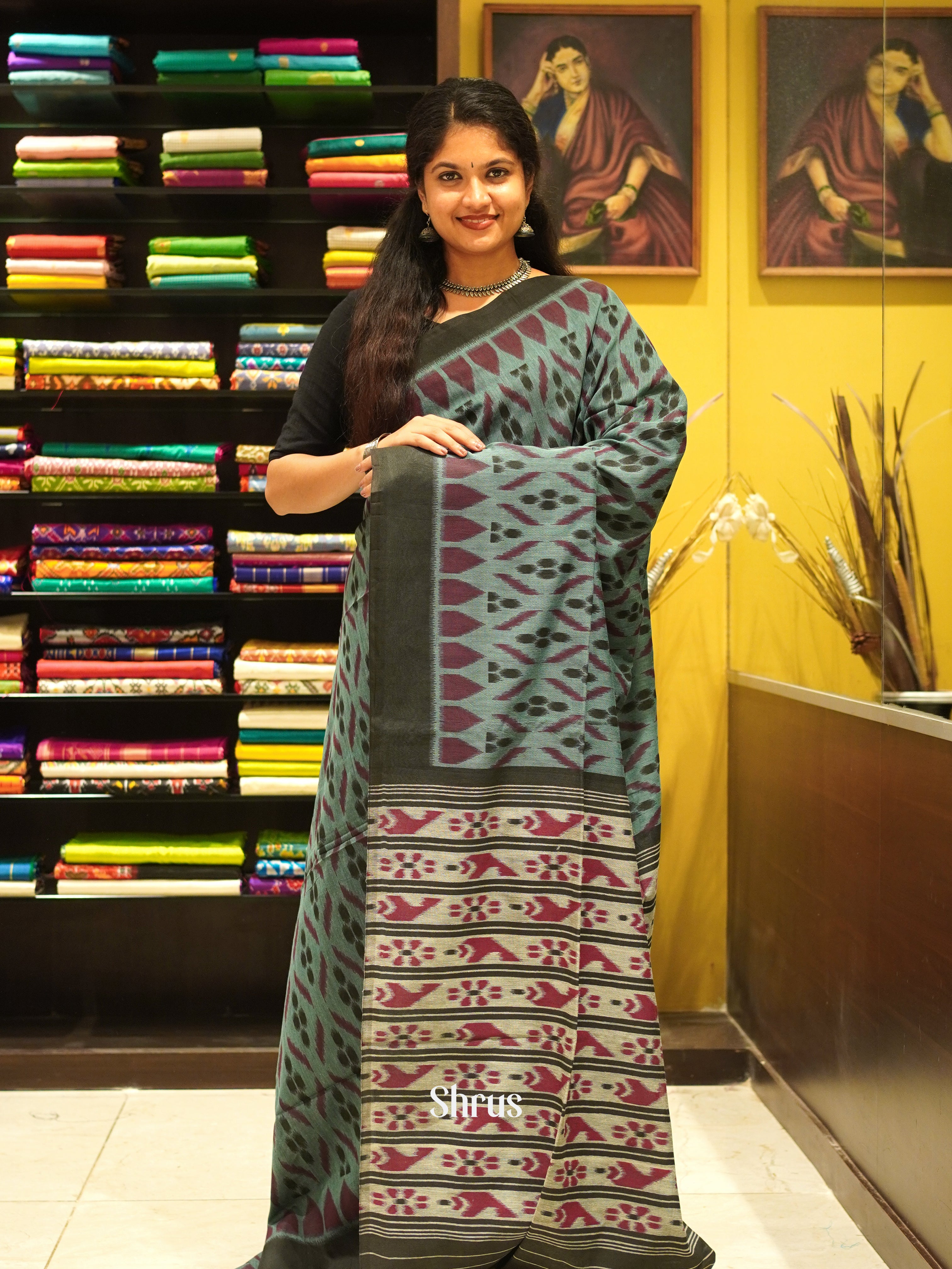 Grey - Bengal cotton Saree - Shop on ShrusEternity.com