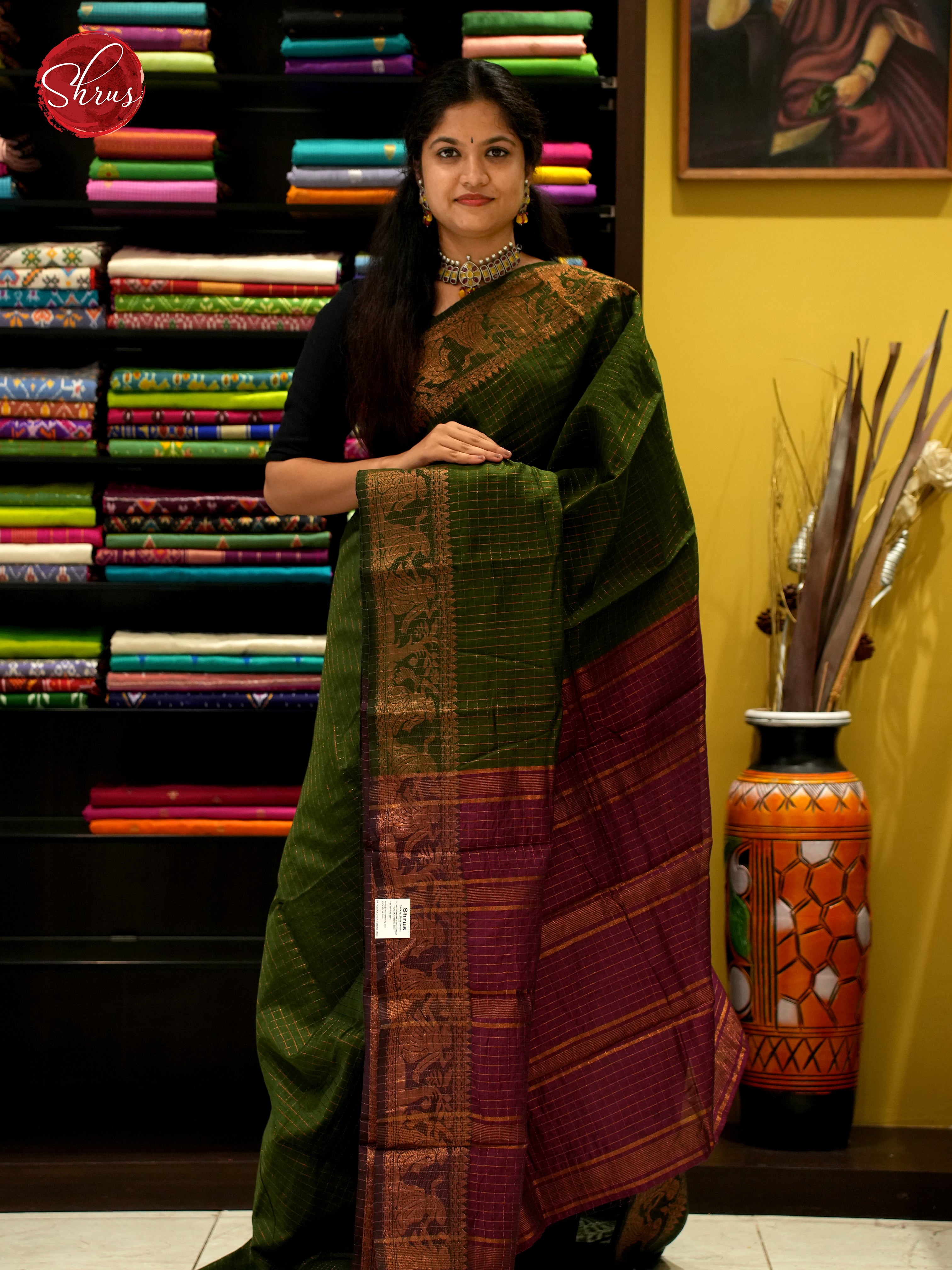 Green & Maroon - Mercerized Cotton Saree - Shop on ShrusEternity.com