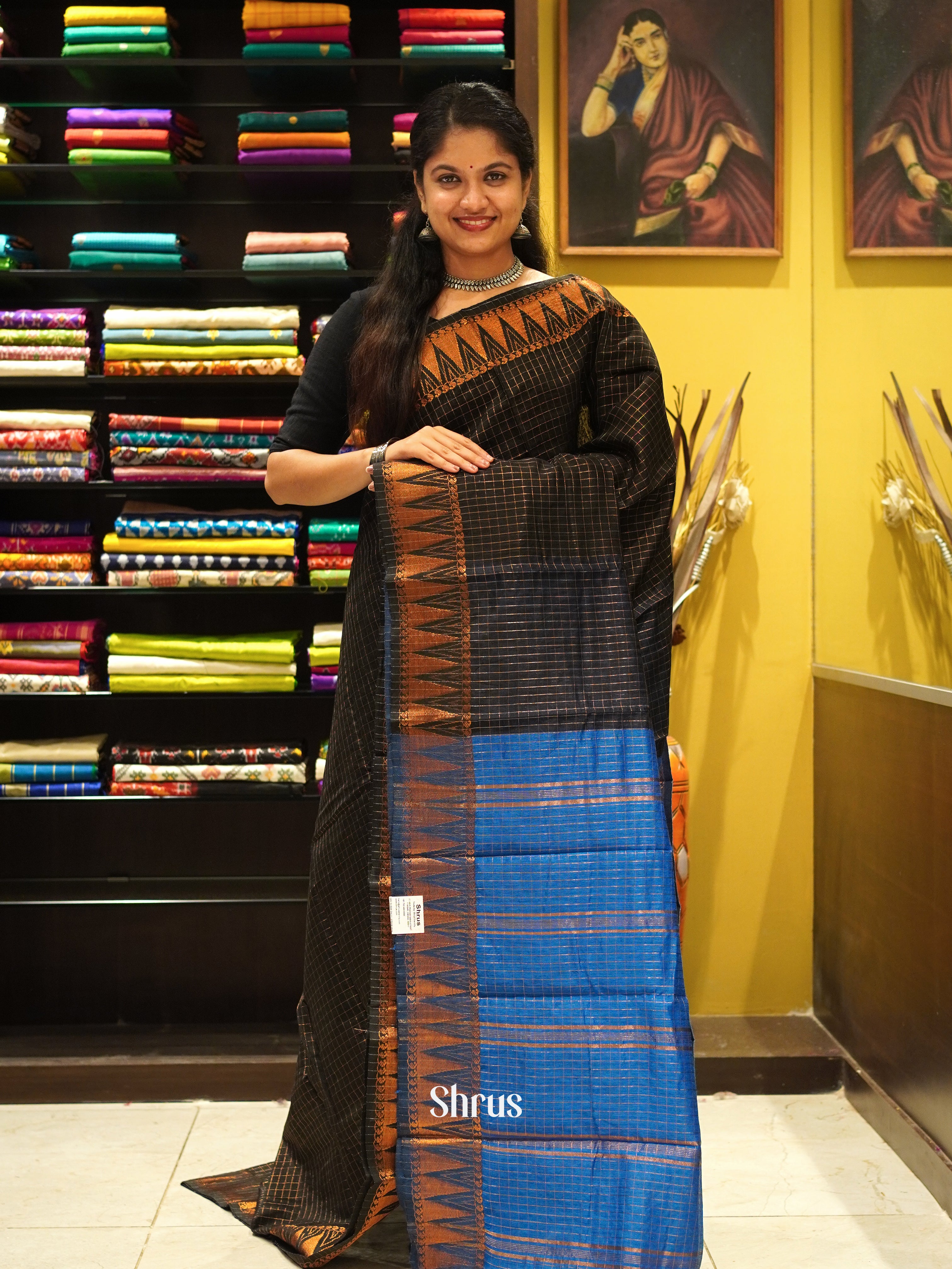 Black & Blue - Mercerized Cotton Saree - Shop on ShrusEternity.com